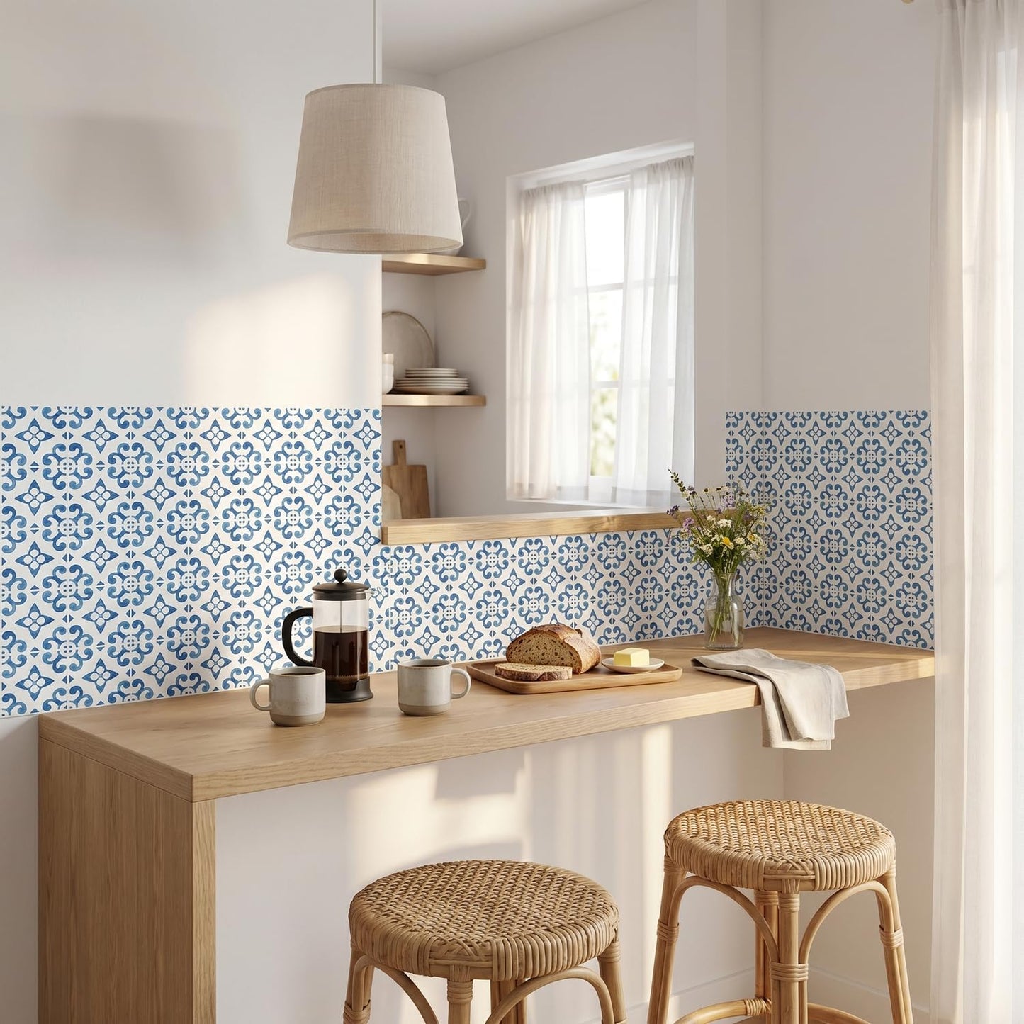 Watercolor Tile Decals / Blue / 5.9 Inch / Set of 16