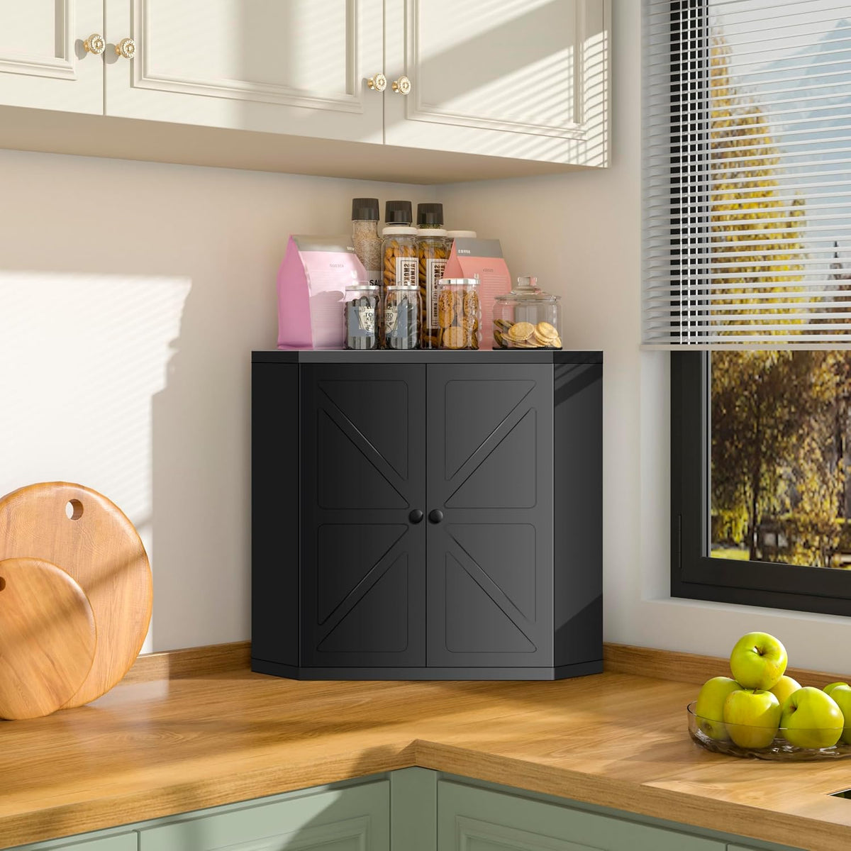 Corner Bread Box for Kitchen Countertop,Storage Container for Homemade Bread, Double Layer BreadBox, Large Capacity