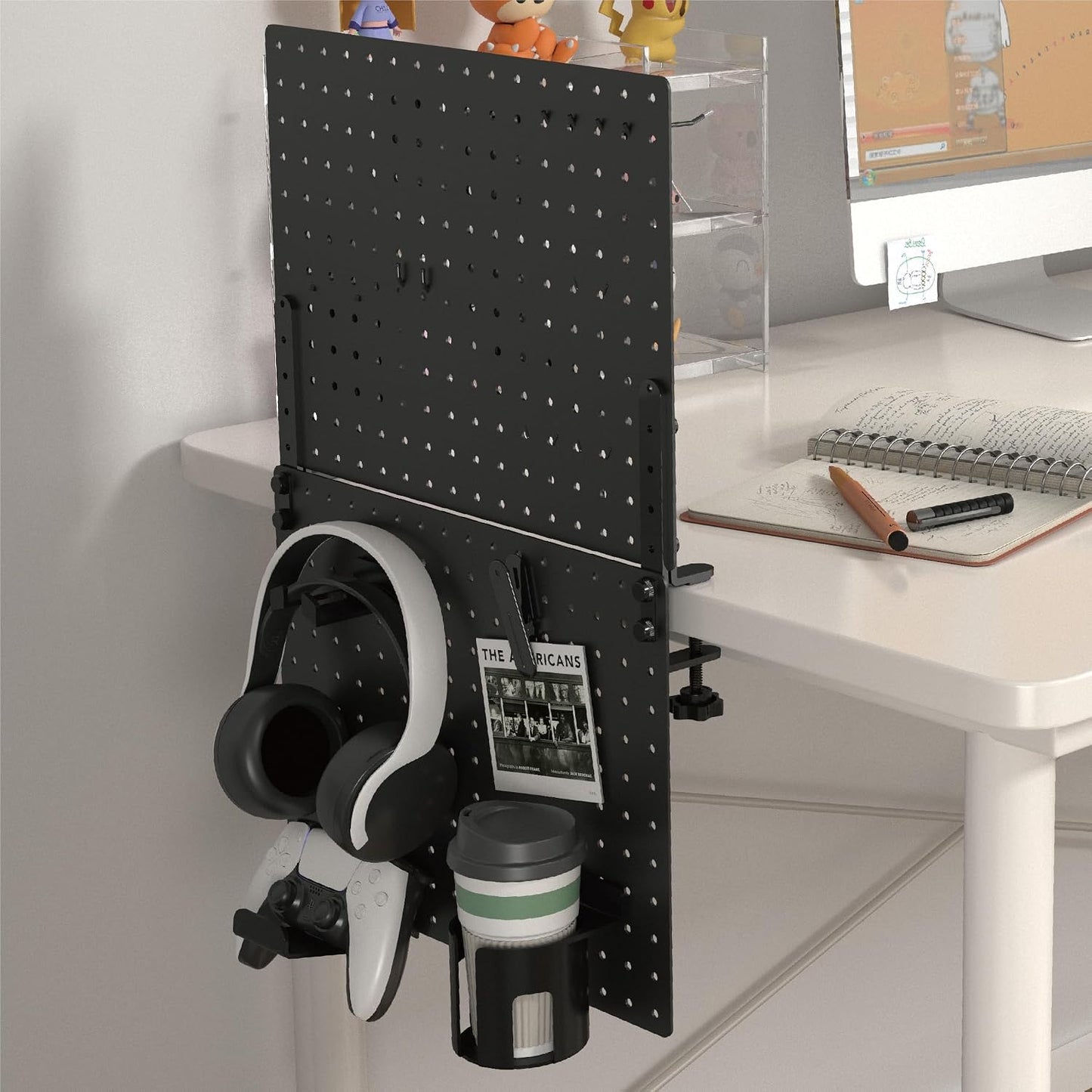 HUHOLE 32 x 12 Inch Clamp On Desk Pegboard Complete Kit | No Drill Metal Privacy Panel and Organizer with Accessories