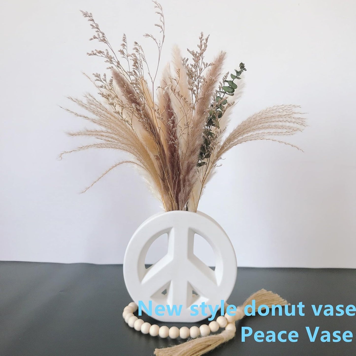 Ceramic vase Including Wood Bead Garland / White