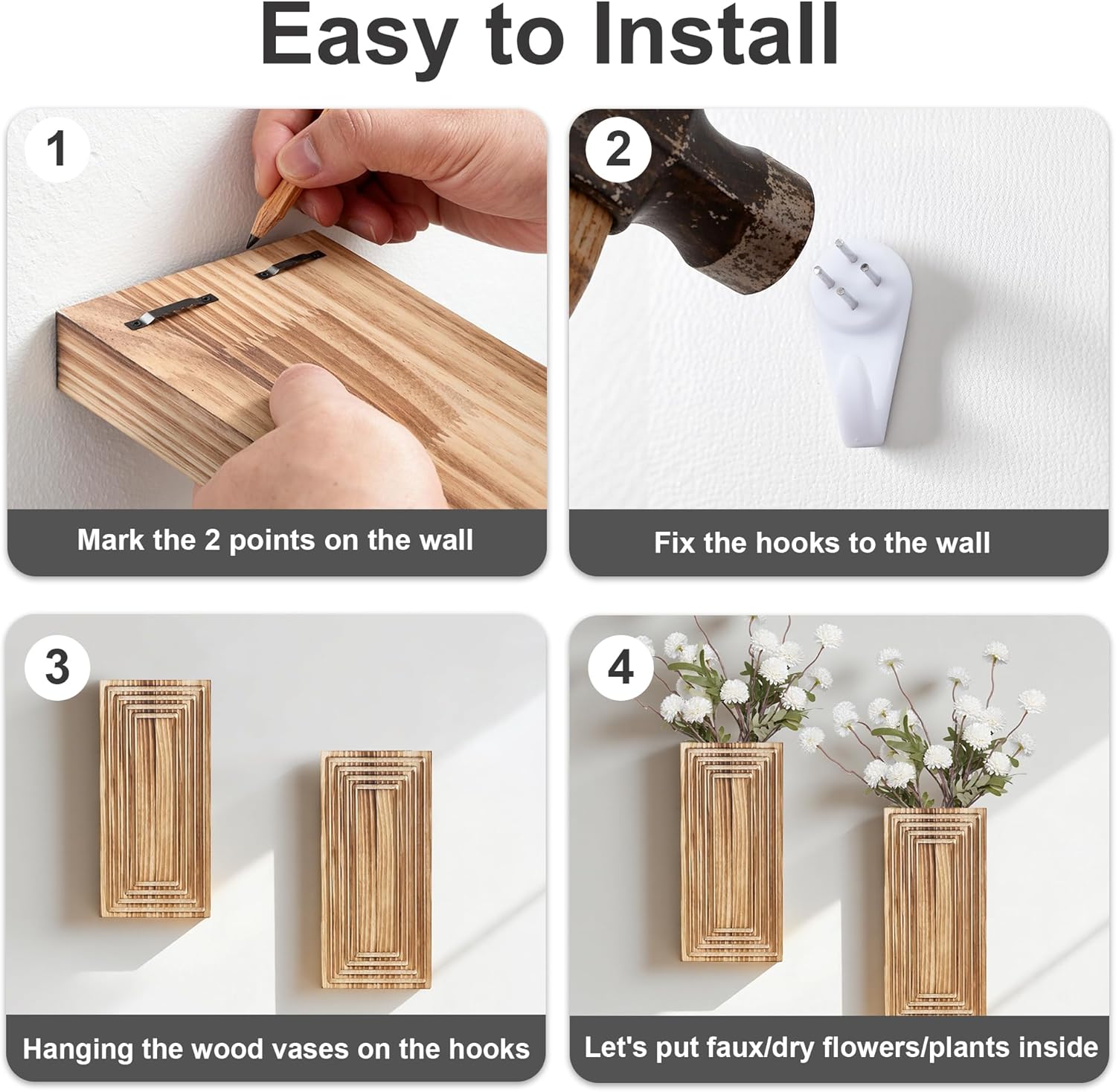 Wooden Wall Planter Vase / Brown / Set of 2