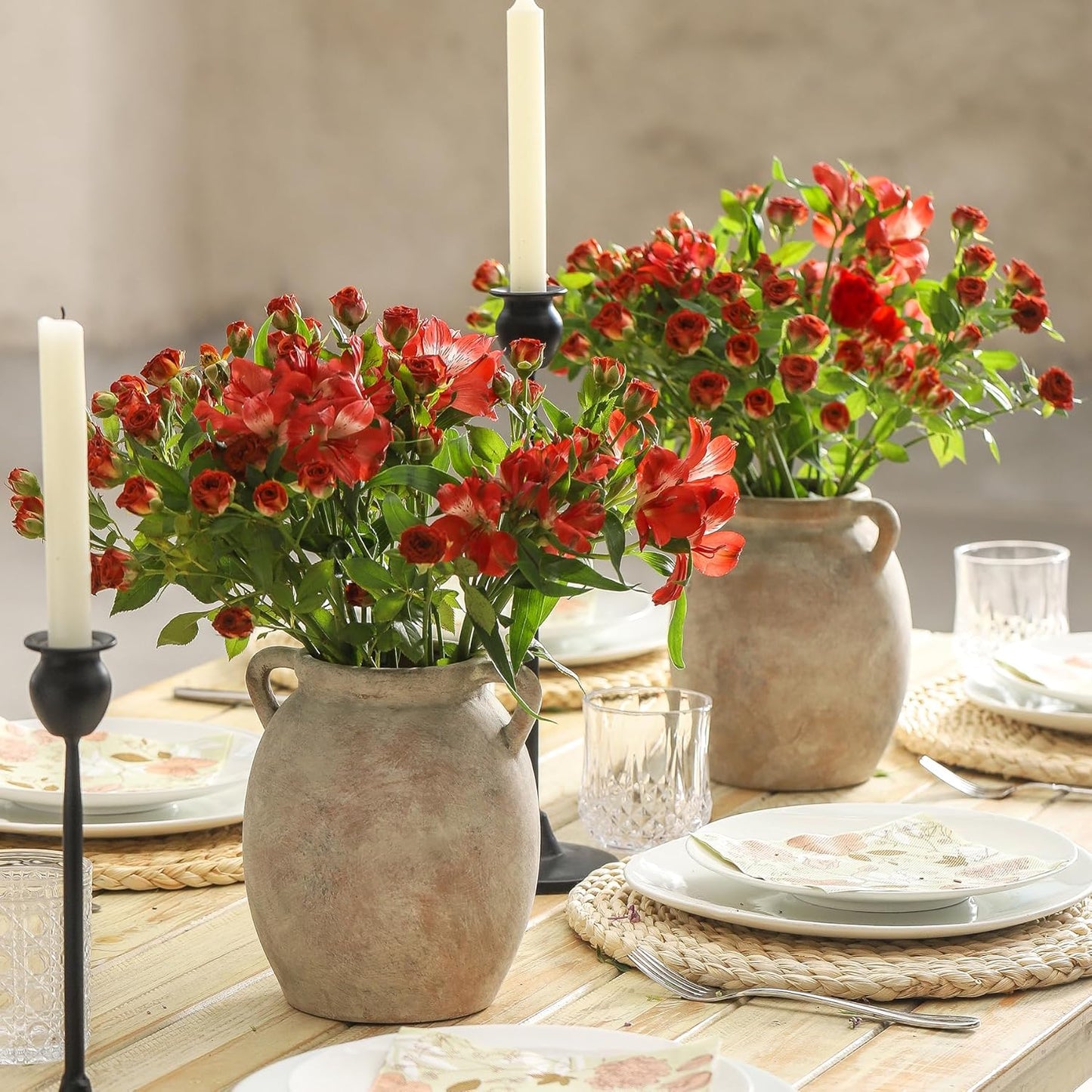 Ceramic Flower Vase Farmhouse Rustic Vase Decorative Pottery Vases / Terracotta / 7.6 Inch