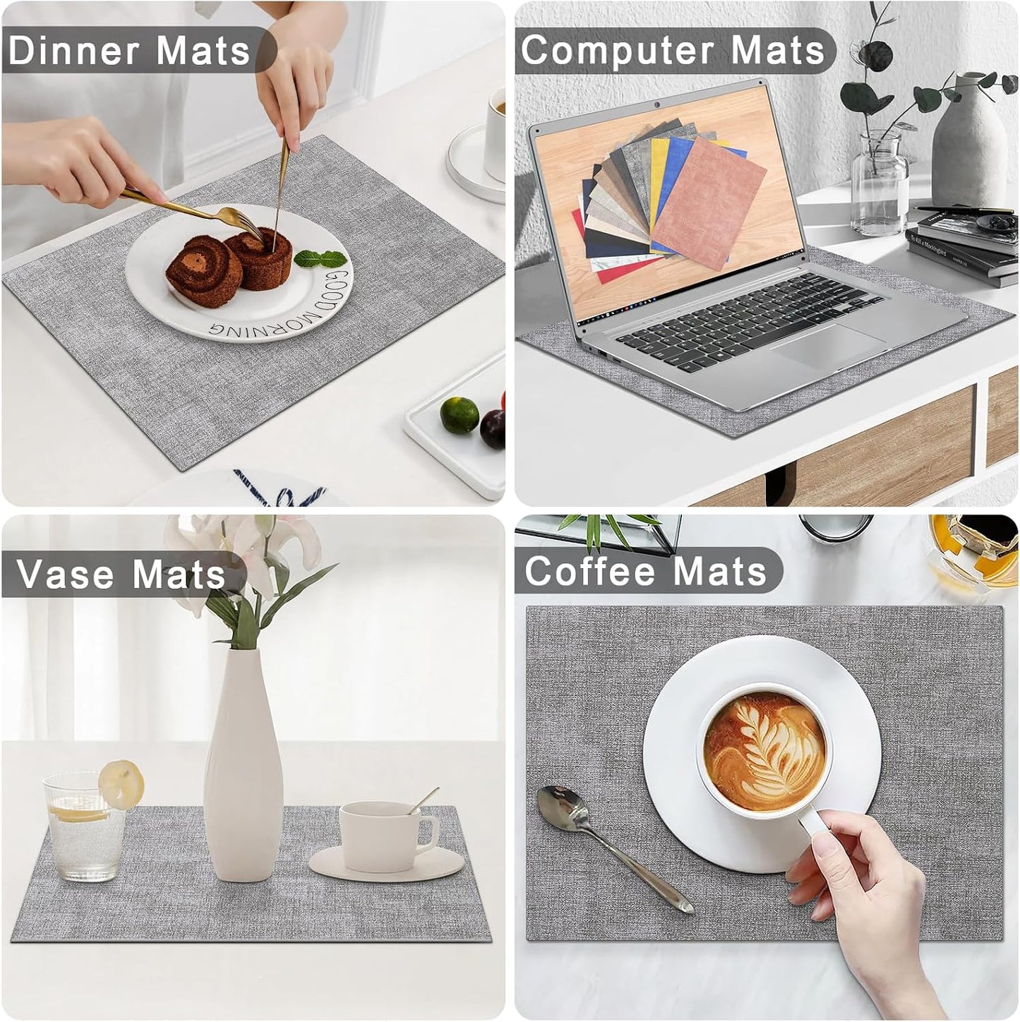 Homaxy PU Faux Leather Placemats for Dining Table, Set of 8, Light Grey | Waterproof Wipeable Washable Table Mats, Easy