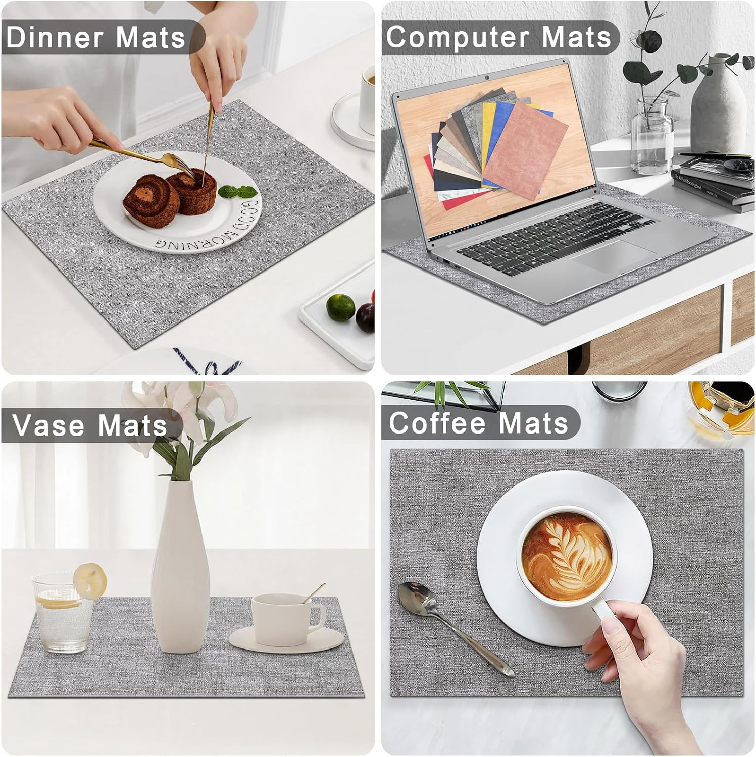 Homaxy PU Faux Leather Placemats for Dining Table, Set of 8, Light Grey | Waterproof Wipeable Washable Table Mats, Easy