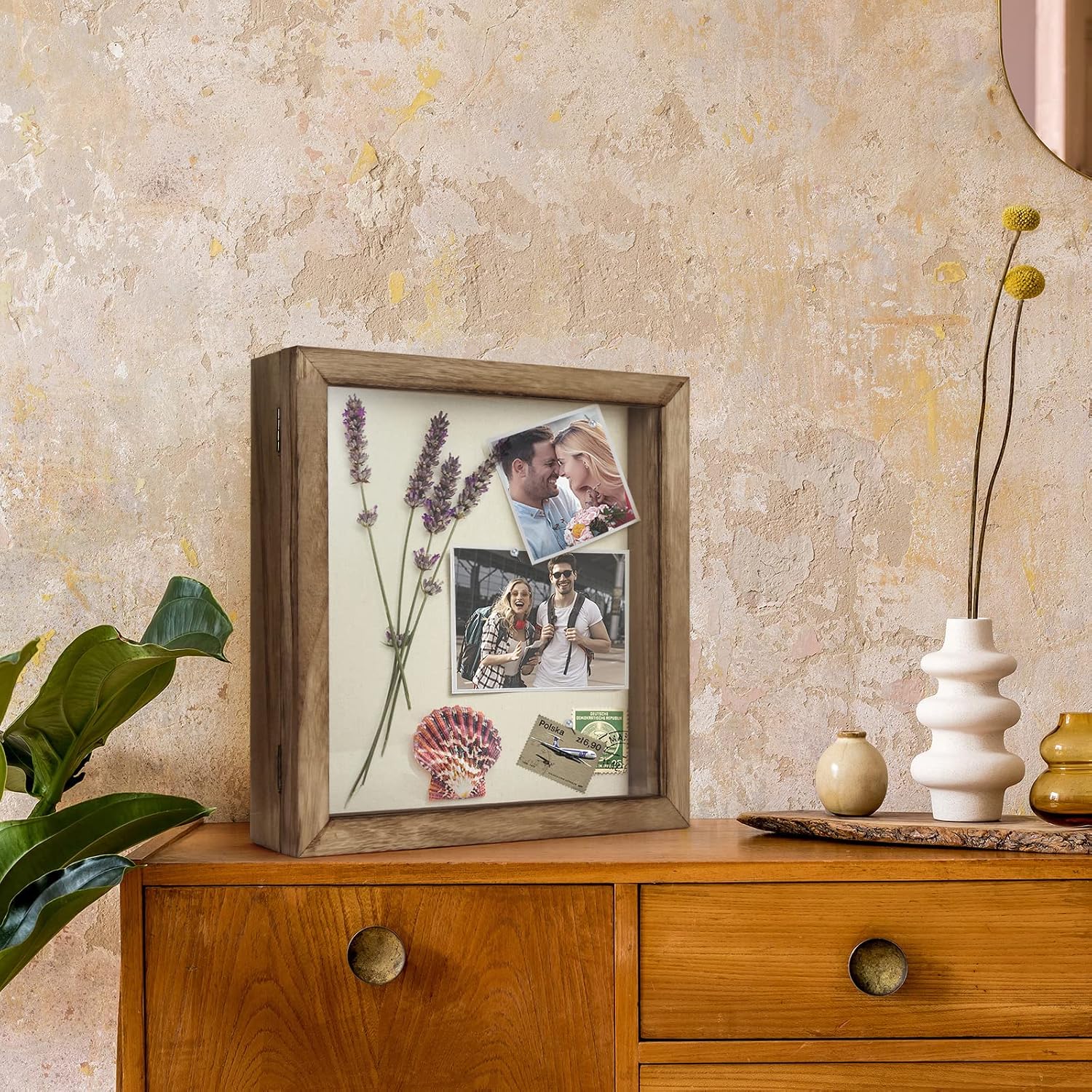 TJ.MOREE Shadow Box 11x11 Memory Display Case Wood Picture Frame Carbonized | Fits 9.4x9.4Inserts with Linen Back &