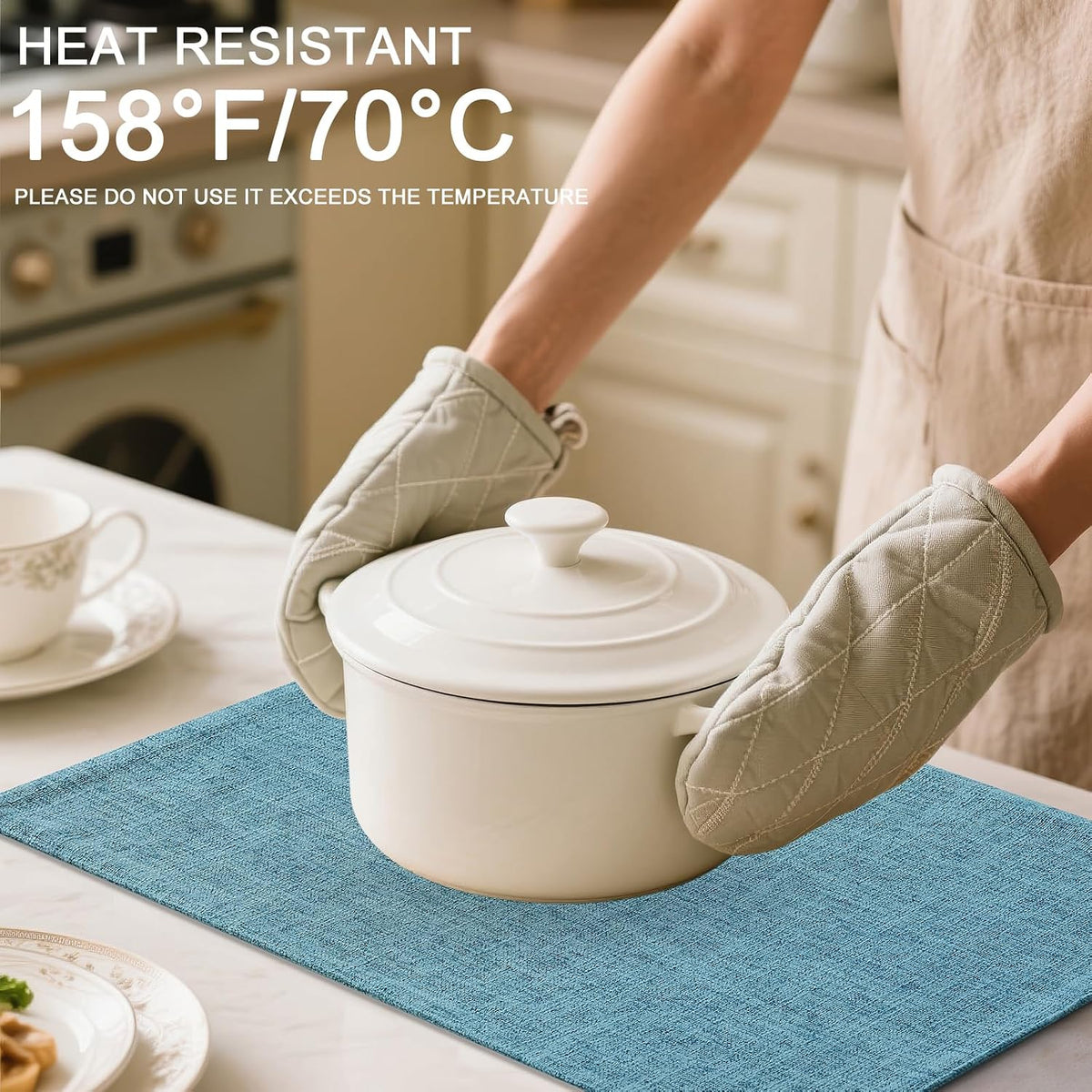 Homaxy Cloths Placemats for Dining Table Set of 6, 13" x 19", Aqua | Heat Resistant, Washable, Cotton Linen Blend Table