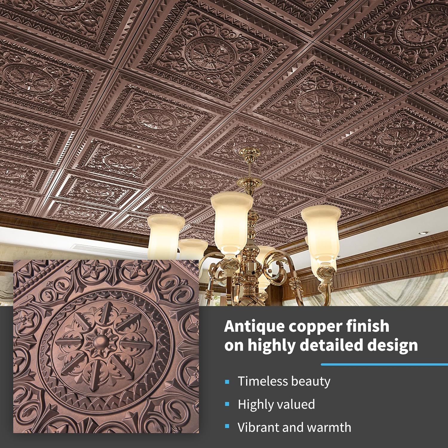 Drop Ceiling Tiles / 24 x 24 / Antique Copper / Set of 12