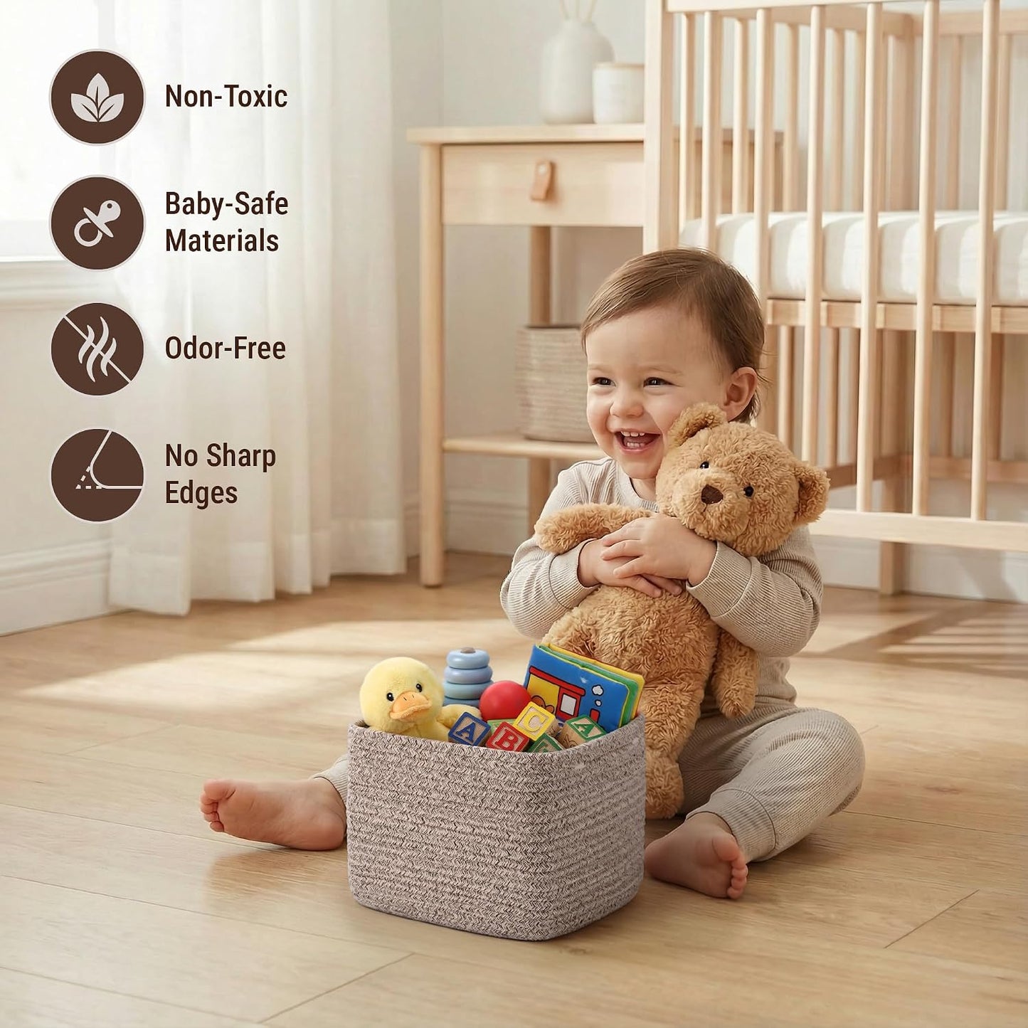 Storage Cubes Woven Rope Baskets / Natural / 9.05*9.05*7.08'' & 5.91*5.91*3.54 / Set of 5
