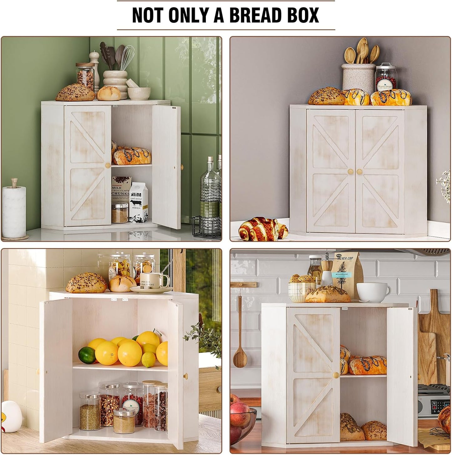 Trironsun Corner Bread Box for Kitchen Counter Double Layer Bamboo Bread Storage Container Large Capacity Bread Storage