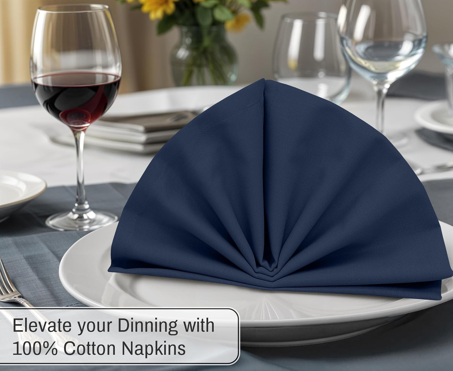 Ruvanti Cloth Napkins Set of 12, 100% Cotton 18”x18” - Pageant Blue | Washable, Soft, Durable & Absorbent Everyday