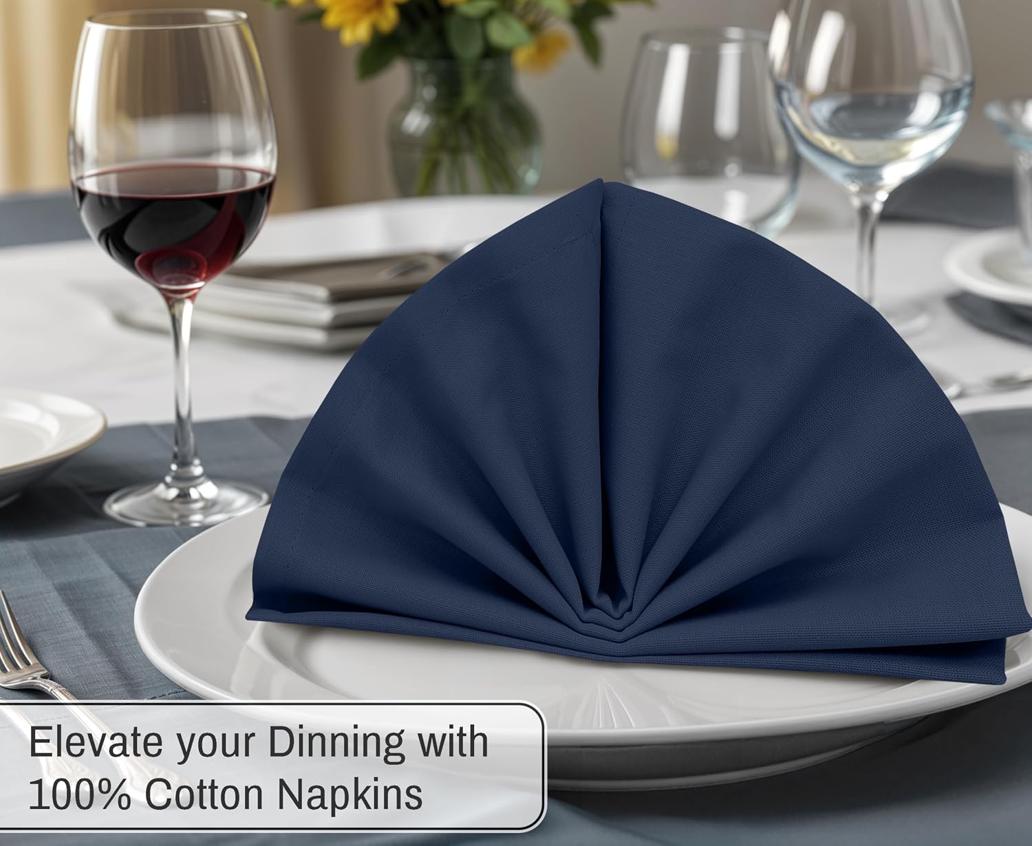 Ruvanti Cloth Napkins Set of 12, 100% Cotton 18”x18” - Pageant Blue | Washable, Soft, Durable & Absorbent Everyday
