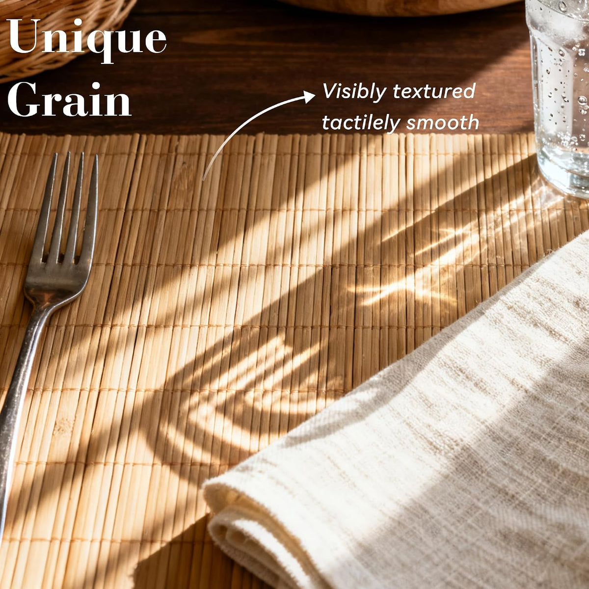 8-Pack Bamboo Placemats,Woven Heat-Resistant Rectangular Table Mats,Natural Dining Place Mats, Rustic Japanese Style