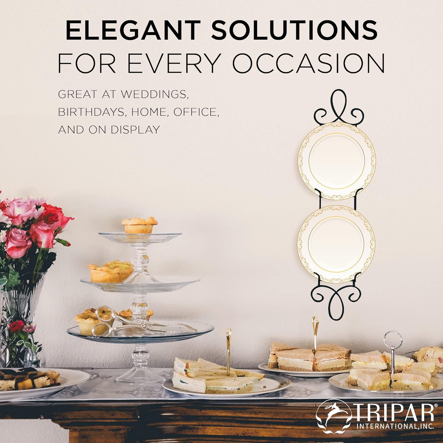 TRIPAR Augusta Narrow Vertical Plate Rack, Black Display (2 Tiers) - Lightweight & Durable - Contains 2 Non-Adjustable