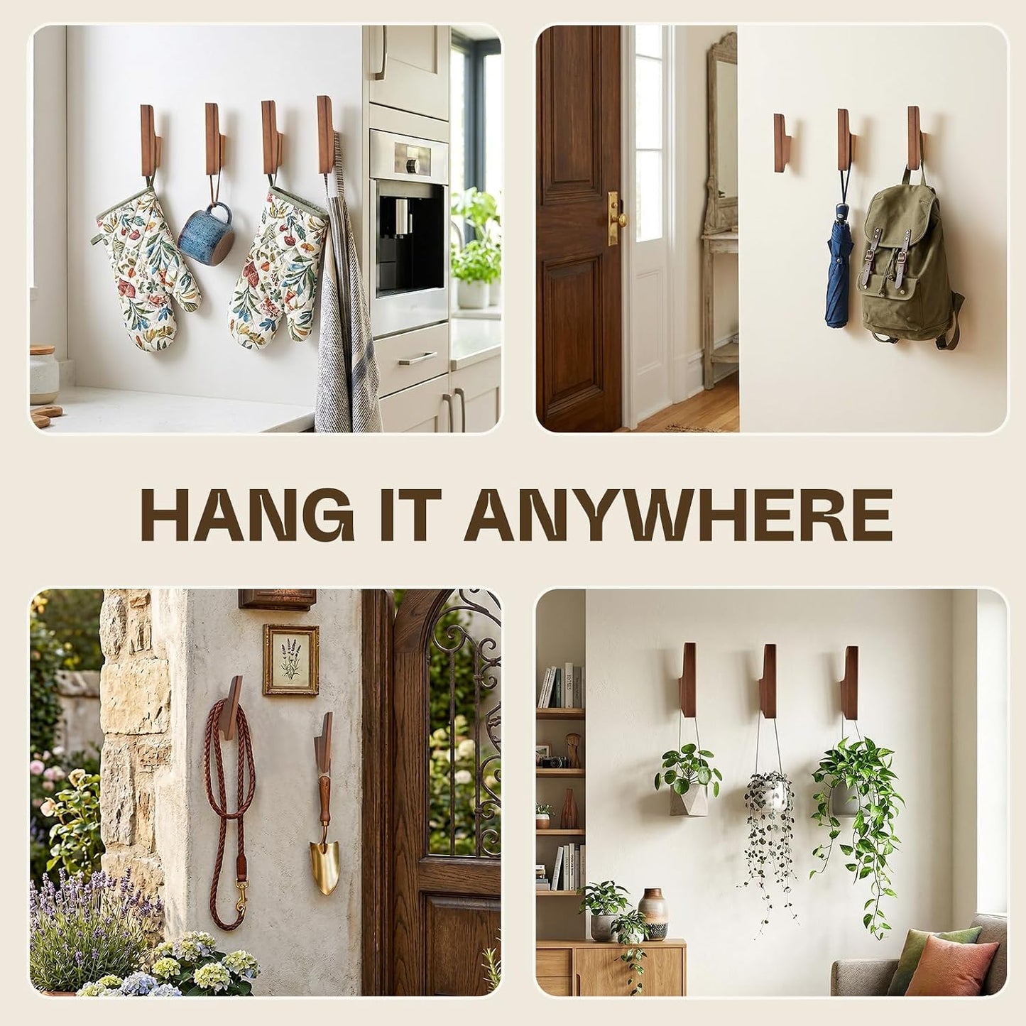 Wood Coat Hooks / Walnut / Natural / Set of 4