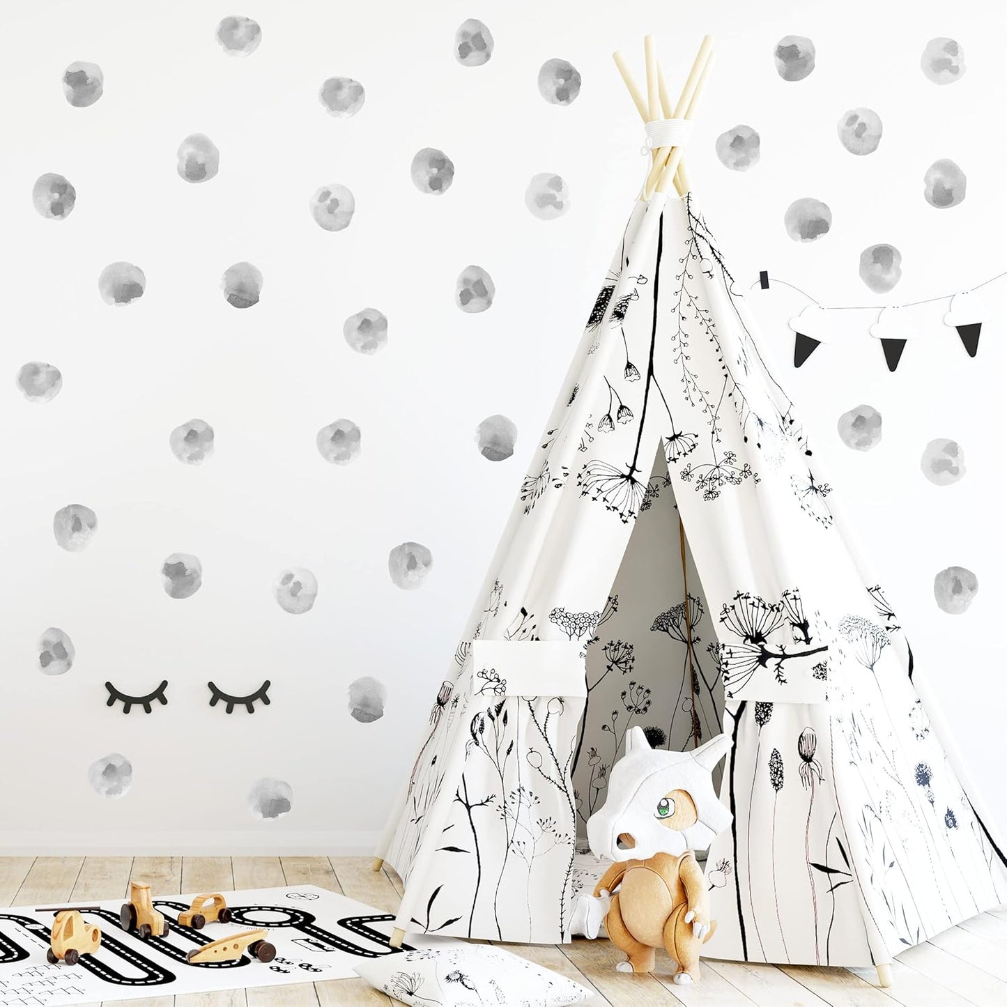 2.2'' Polka Dots Wall Decals Nursery Watercolor Wall Stickers for Kids Removable / Gray / Set of 120
