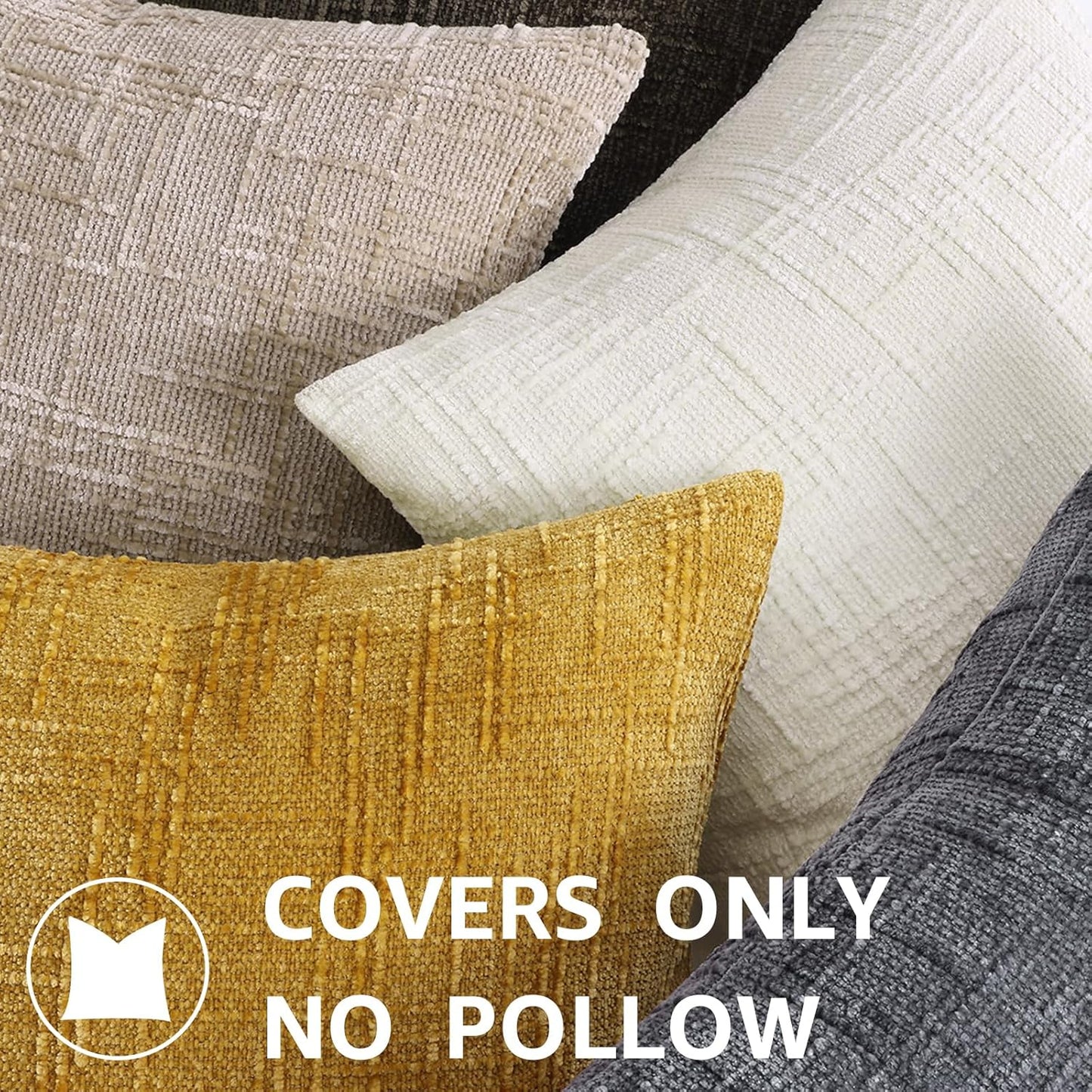 Fall Chenille Throw Pillow Covers Textured Soft Slubby Couch / Mustard Yellow / 18 x 18 / Set of 2
