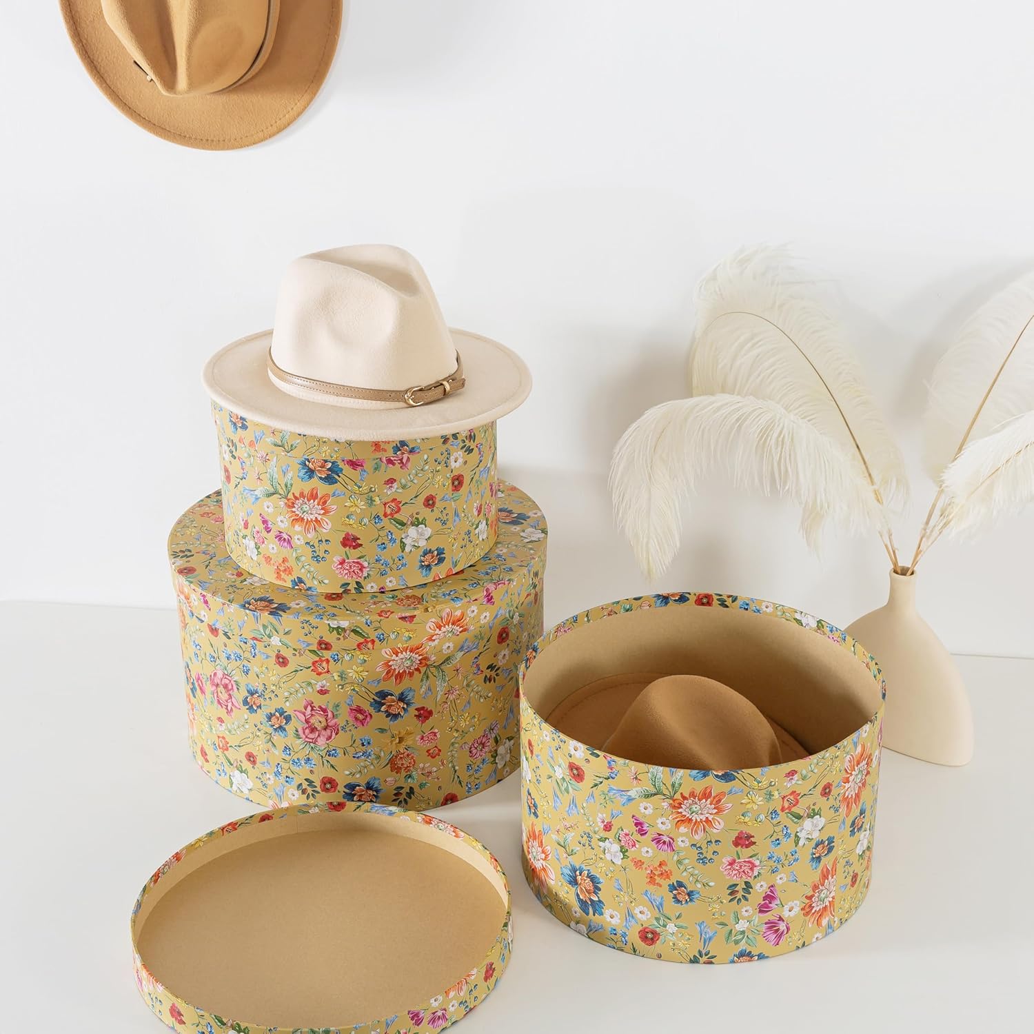 Round Hat Boxes / Botanica Bliss Gold / Set of 3