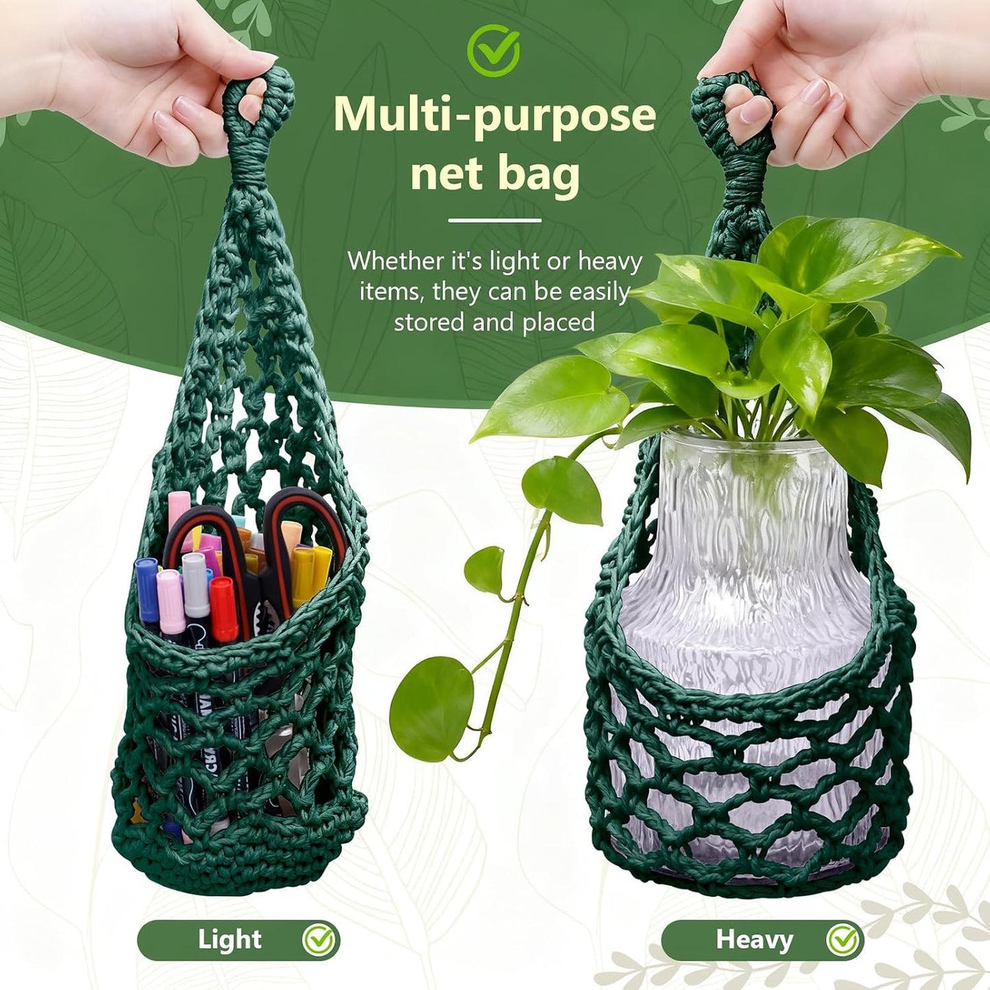 Macrame Wall Plant Hanger / Green / 6-inch / 6 Inch