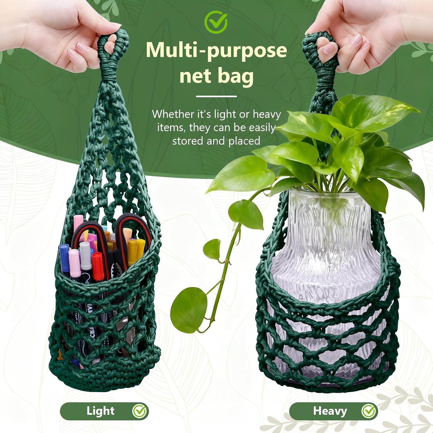 Macrame Wall Plant Hanger / Green / 6-inch / 6 Inch