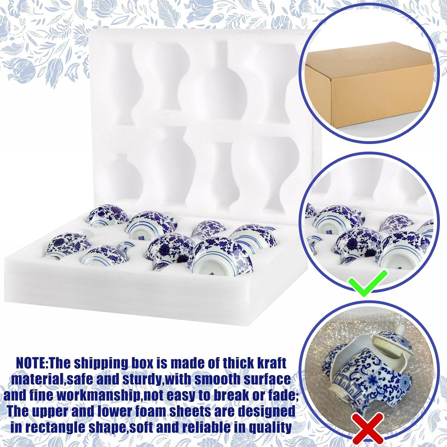 Mini Chinoiserie Bud Vases Ceramic and White Floral Chinese Porcelain / Elegant / Blue / Set of 8