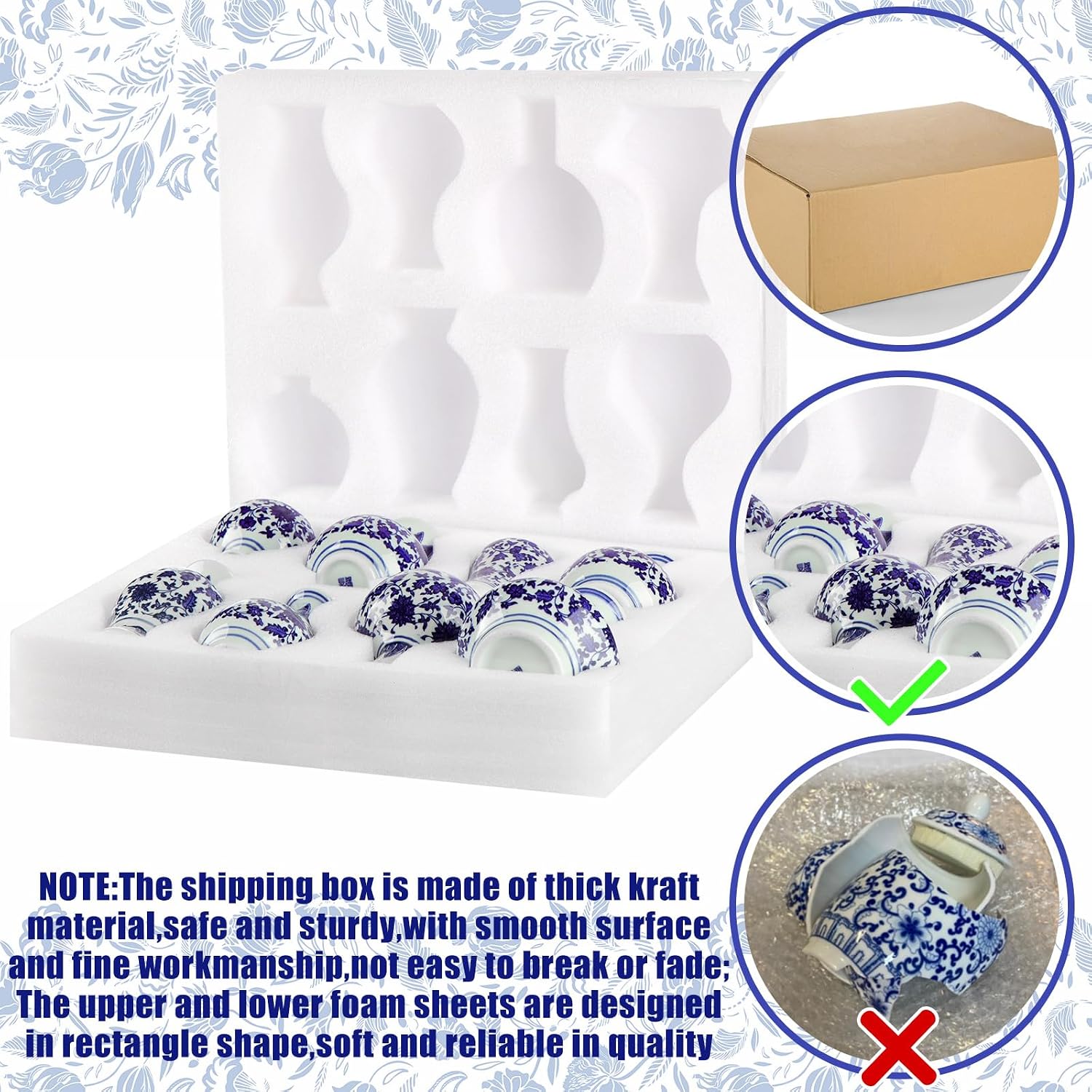 Mini Chinoiserie Bud Vases Ceramic and White Floral Chinese Porcelain / Elegant / Blue / Set of 8