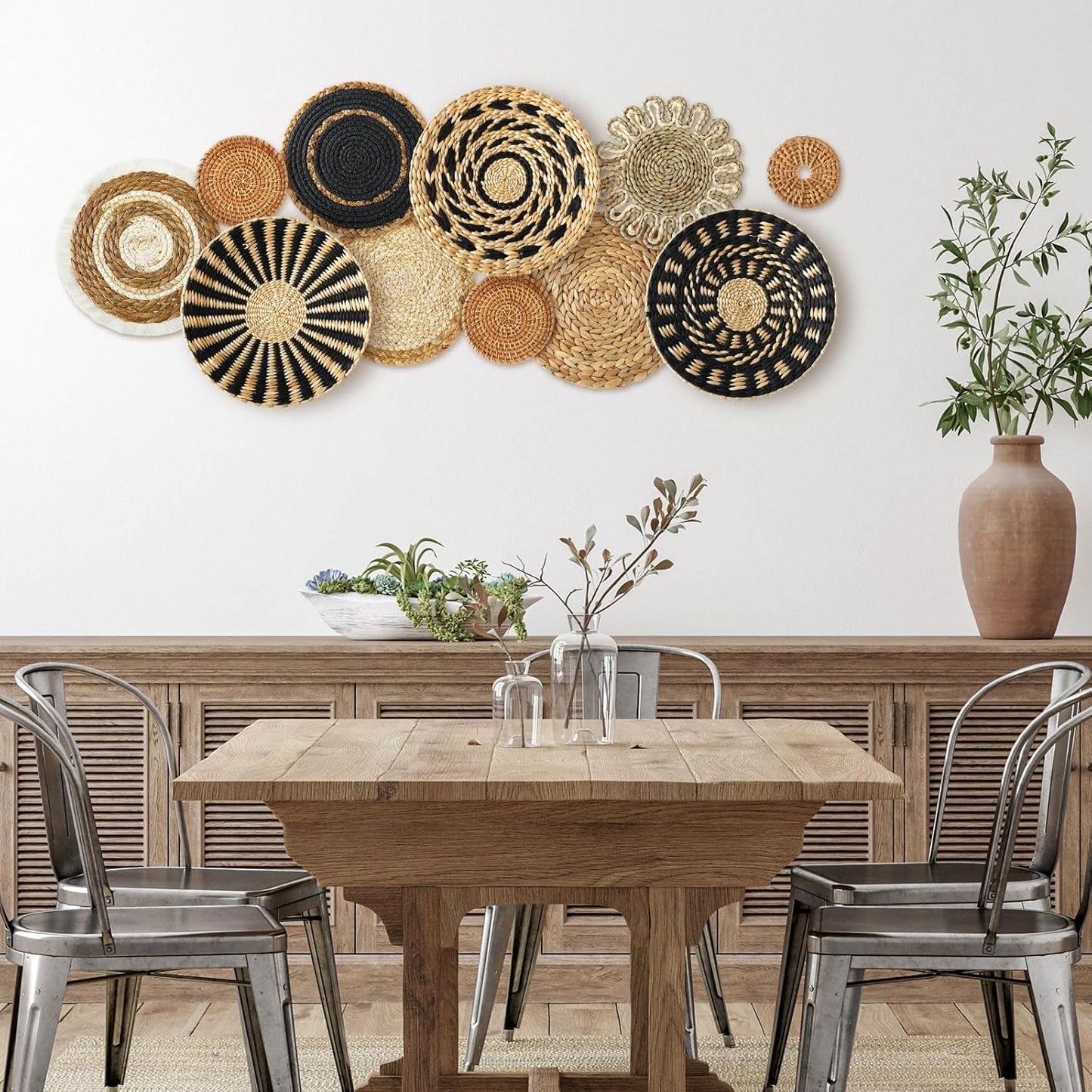 Boho Hanging Wall Basket Decor Handmade Woven Basket Wall Decorative Boho / Assorted / Set of 11