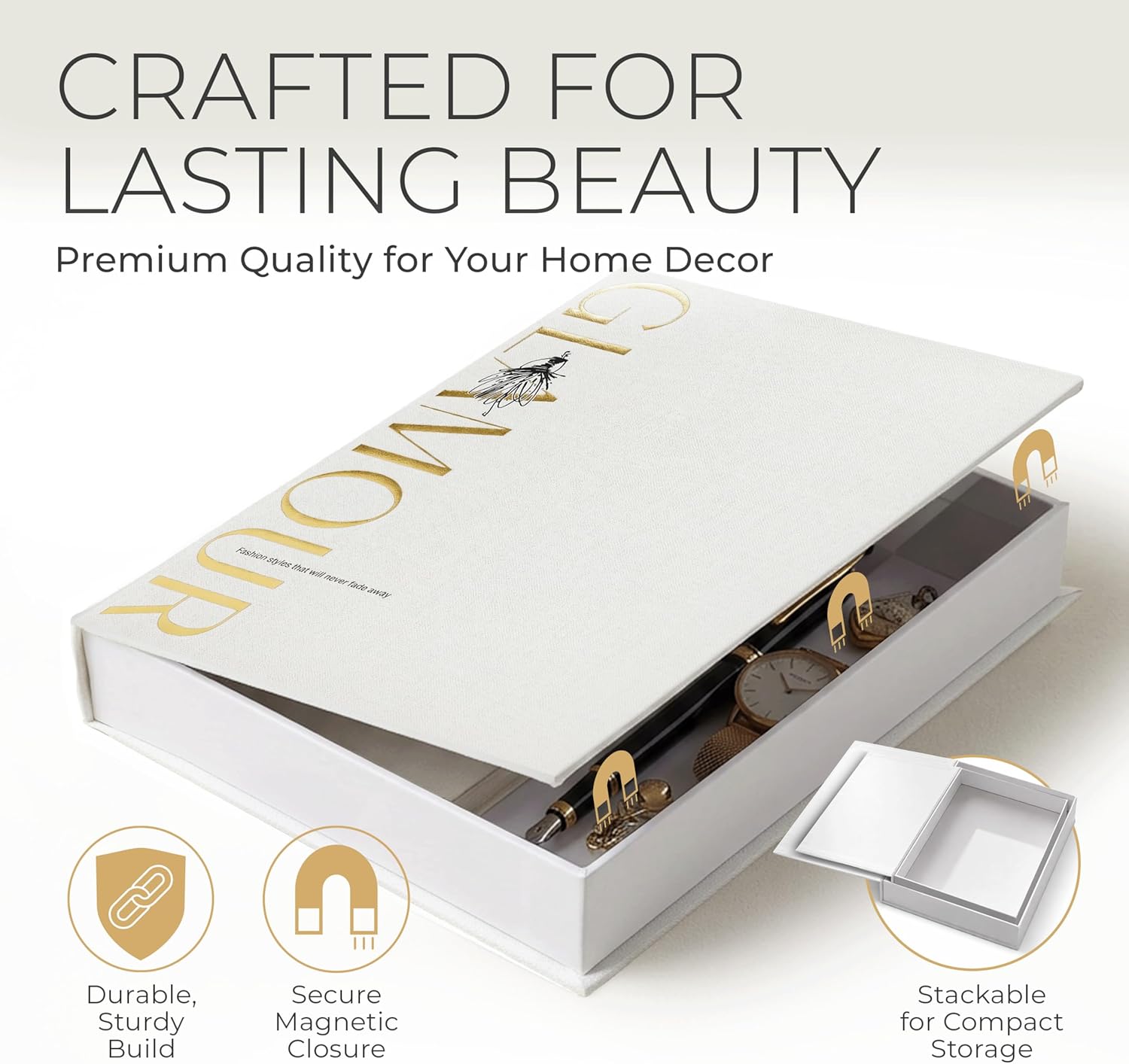 & Ivory Linen Faux Books for Decoration / Glamour + Fast Fashion / Black