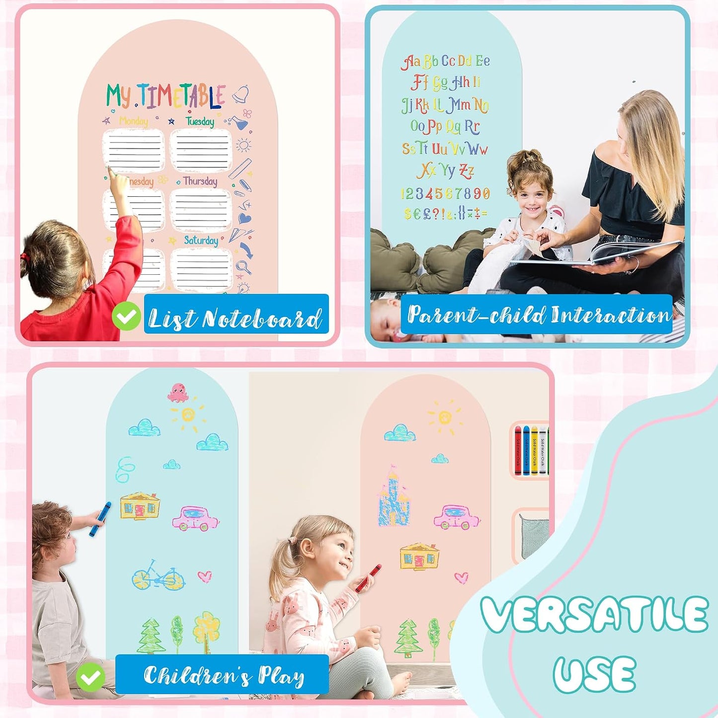 Magnetic Wall Decals for Playroom Magnetic Chalkboard / Pink & Blue / Set of 2