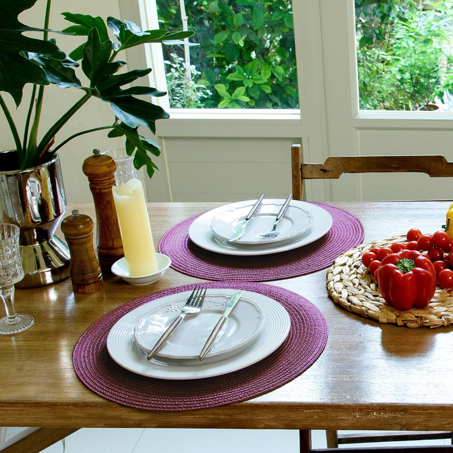 FunWheat Round Braided Placemats Set of 8 Table Mats for Dining Tables Woven Washable Non-Slip Place mats 15