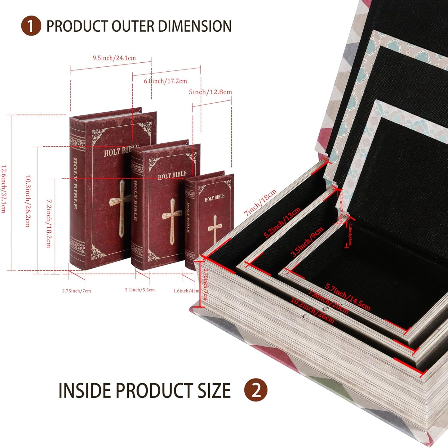 Wooden Book Box / 3 x Holy Bible / Set of 3