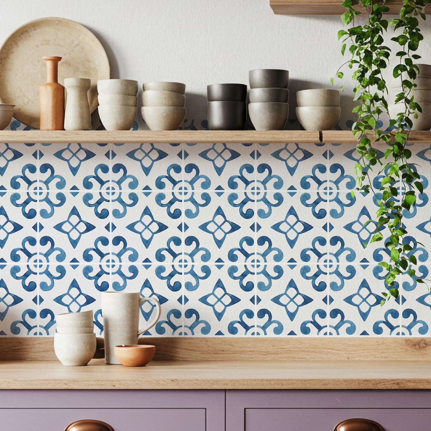 Watercolor Tile Decals / Blue / 5.9 Inch / Set of 16