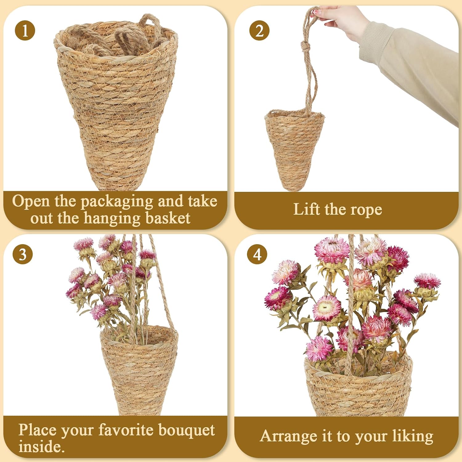Hanging Basket / Hemp Rope Handmade Wall Planter / Set of 2