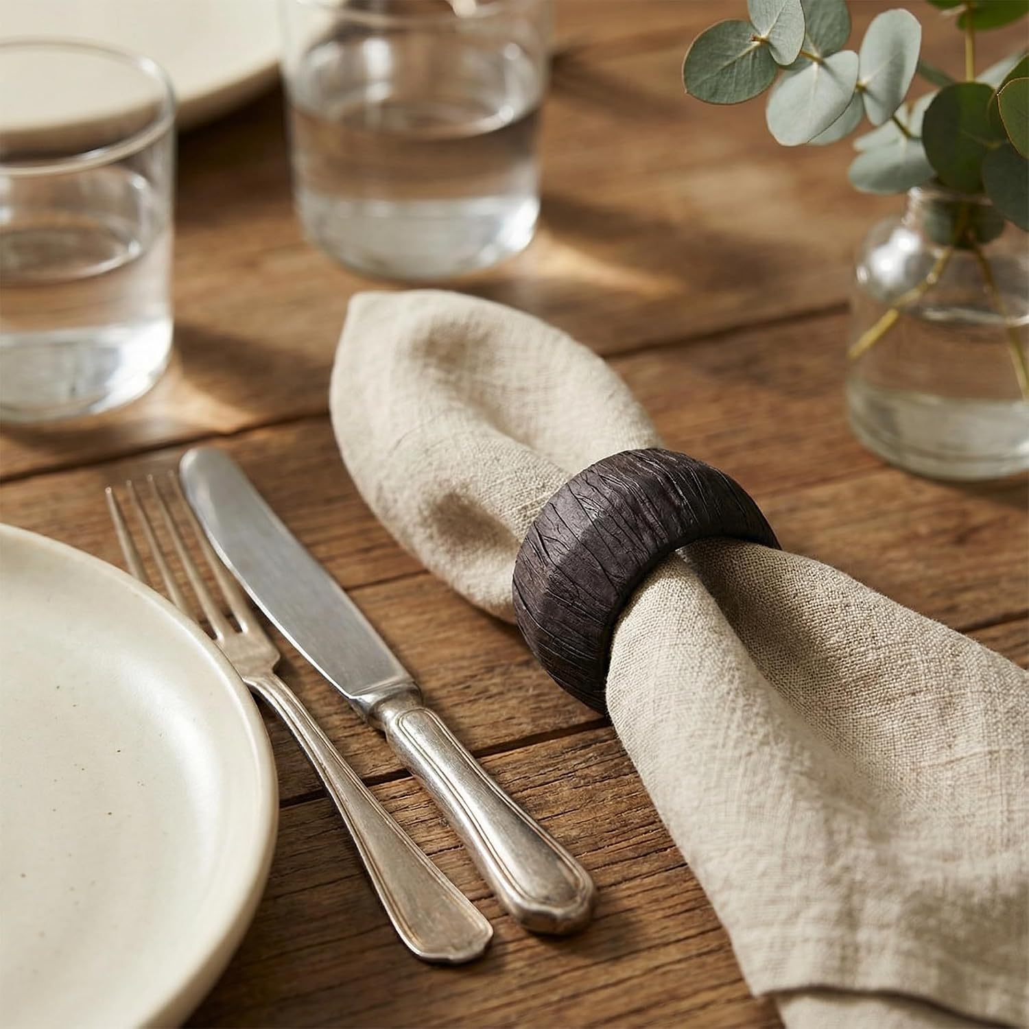 GURU JEE™ Handmade Raffia Rattan Napkin Rings Black Set of 24 Everyday Use Dining Party Tabletop Décor Gifts Napkin
