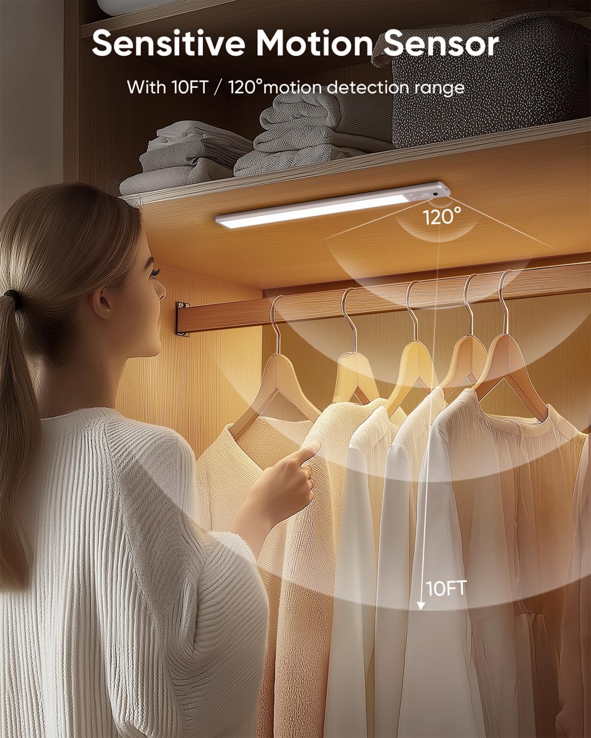10inch Under Cabinet Lighting Wireless 6 Pack, 2200mAh Rechargeable Battery Operated Motion Sensor Light Indoor, Closet