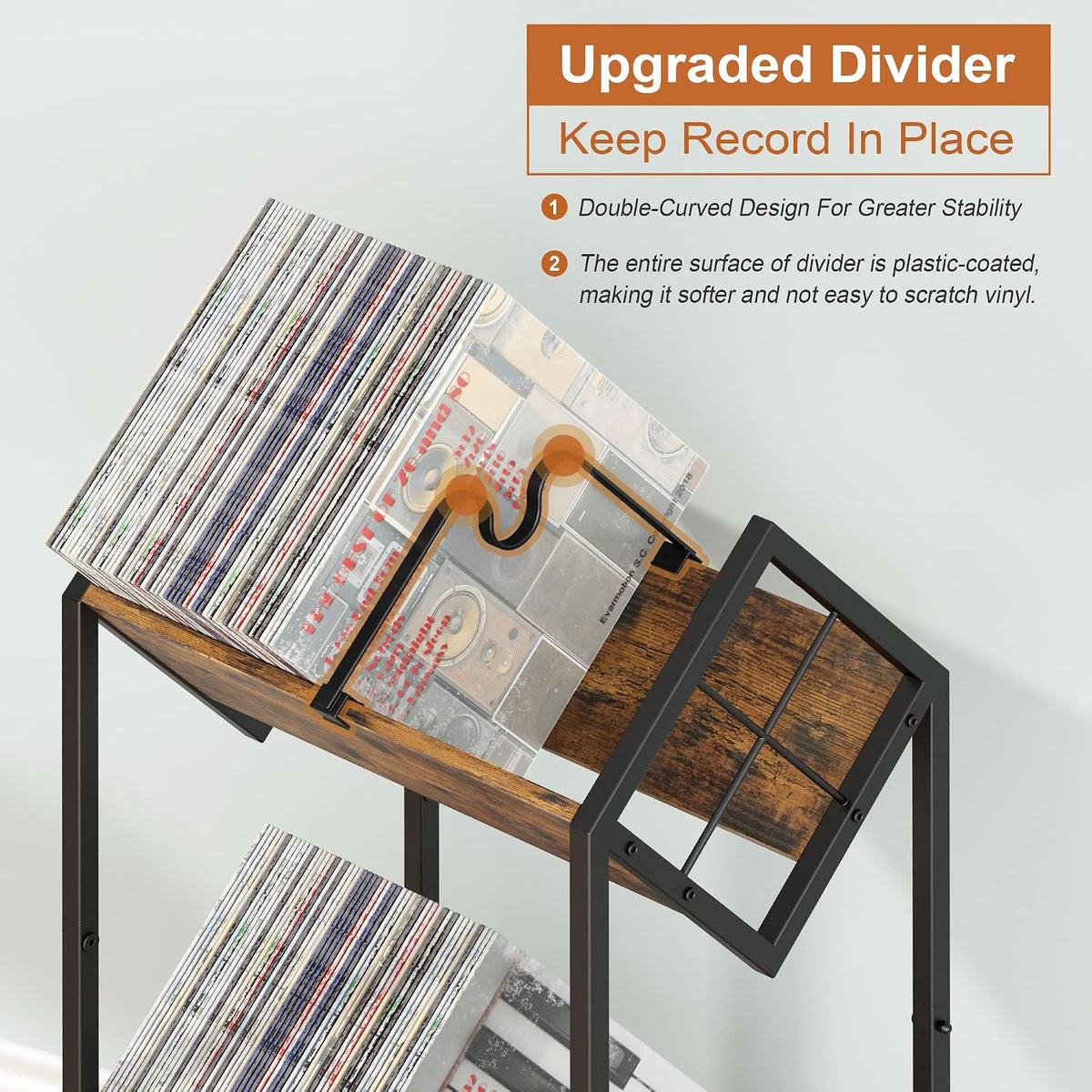 RUILALIFE 2-Tier-Vinyl-Record-Storage-Holder With Dividers, Metal Album storage for vinyl records display Shelf