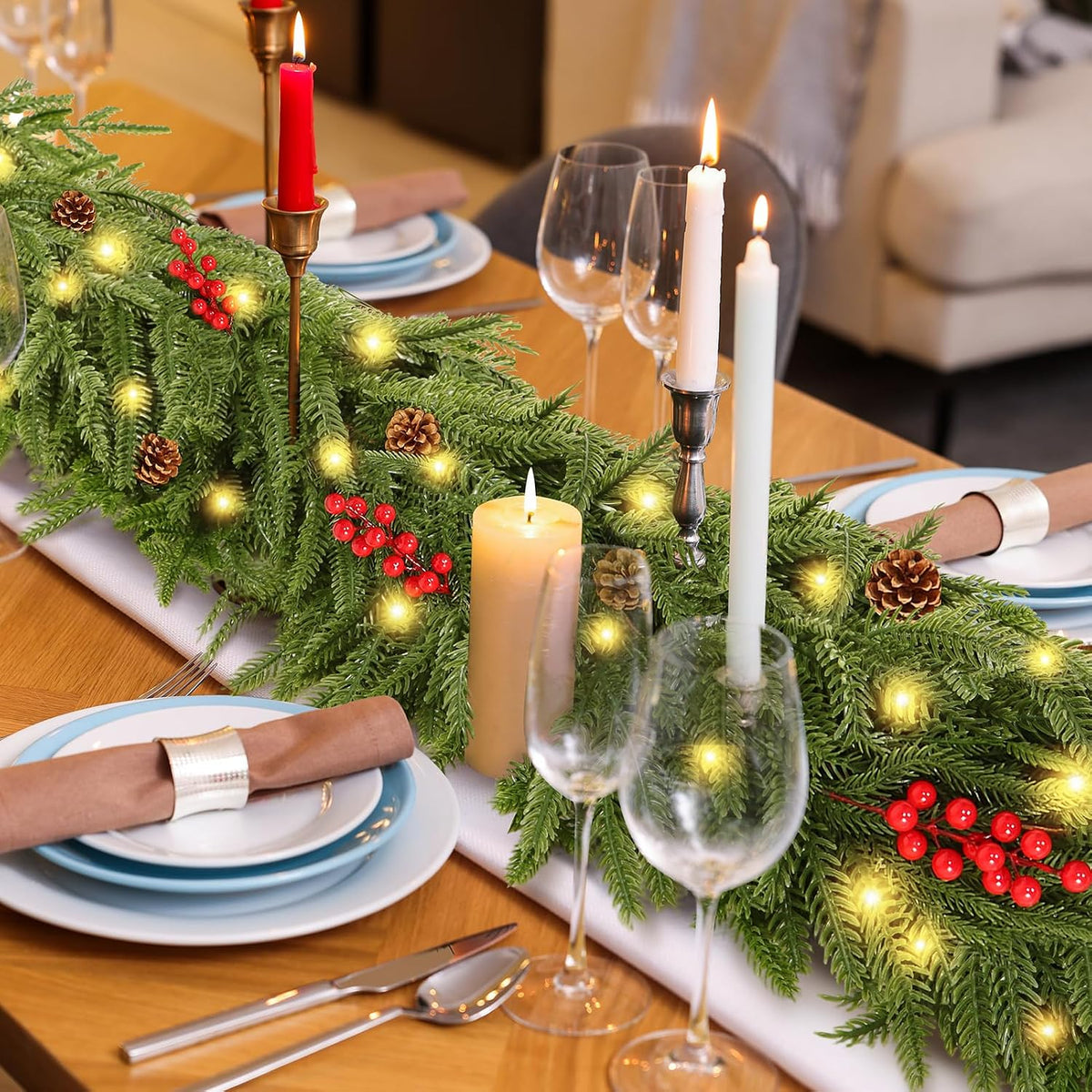 12FT Artificial Norfolk Pine Garlands - Real Touch Winter Pine Garland | Green Artificial Greenery Garland for Mantle