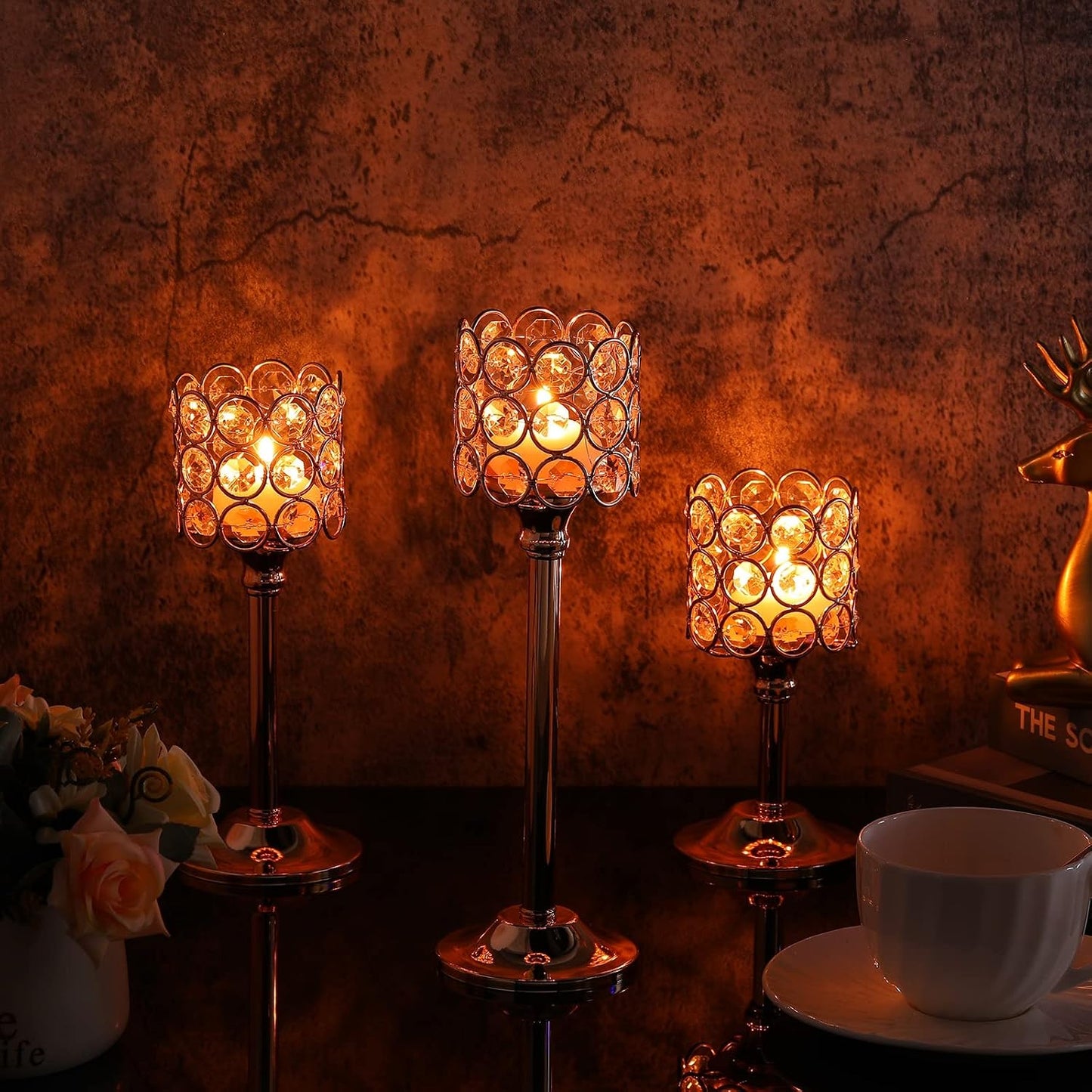 Mumufy 12 Pieces Crystal Candle Holders Set 3 Sizes Tall Crystal Wedding Candlestick Holders Pillar Candelabra Stand