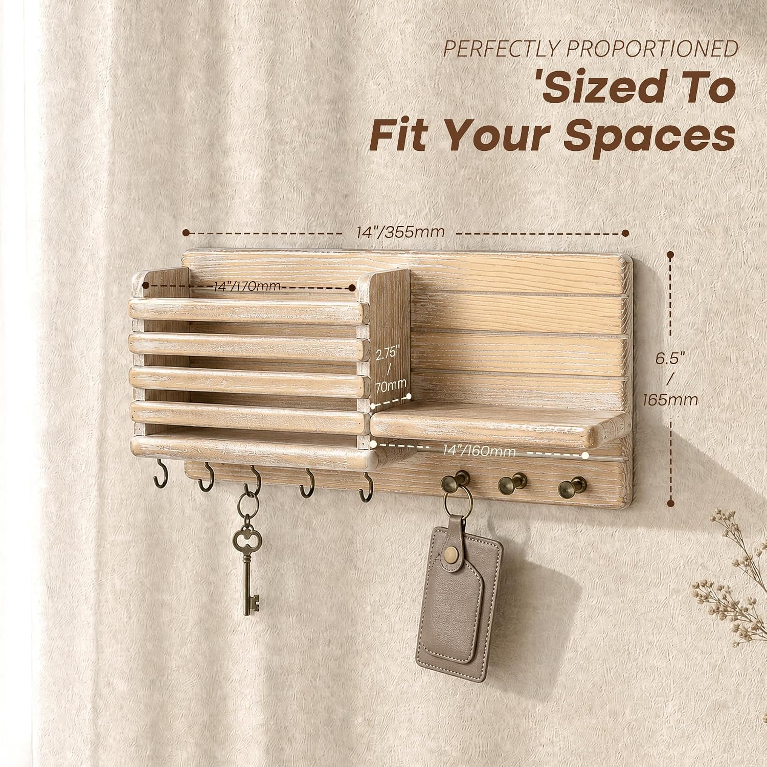 Pine Wood Key Holder Wall Mount / Natural Wood
