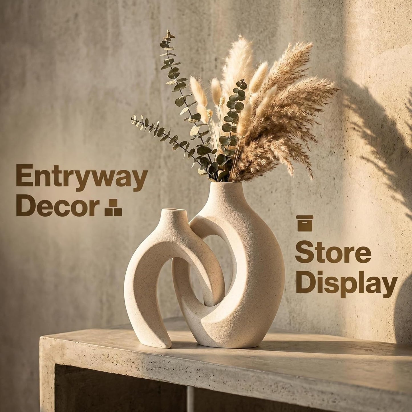 Snuggle Hollow Ceramic Donut Vase / Beige L / Set of 2