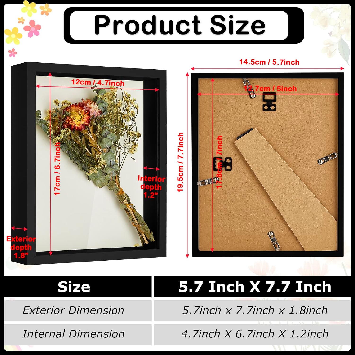 6 Pieces Shadow Box Picture Frame Square Shadow Boxes Display Cases for Sports Memorabilia Wedding Memories Crafts Pins