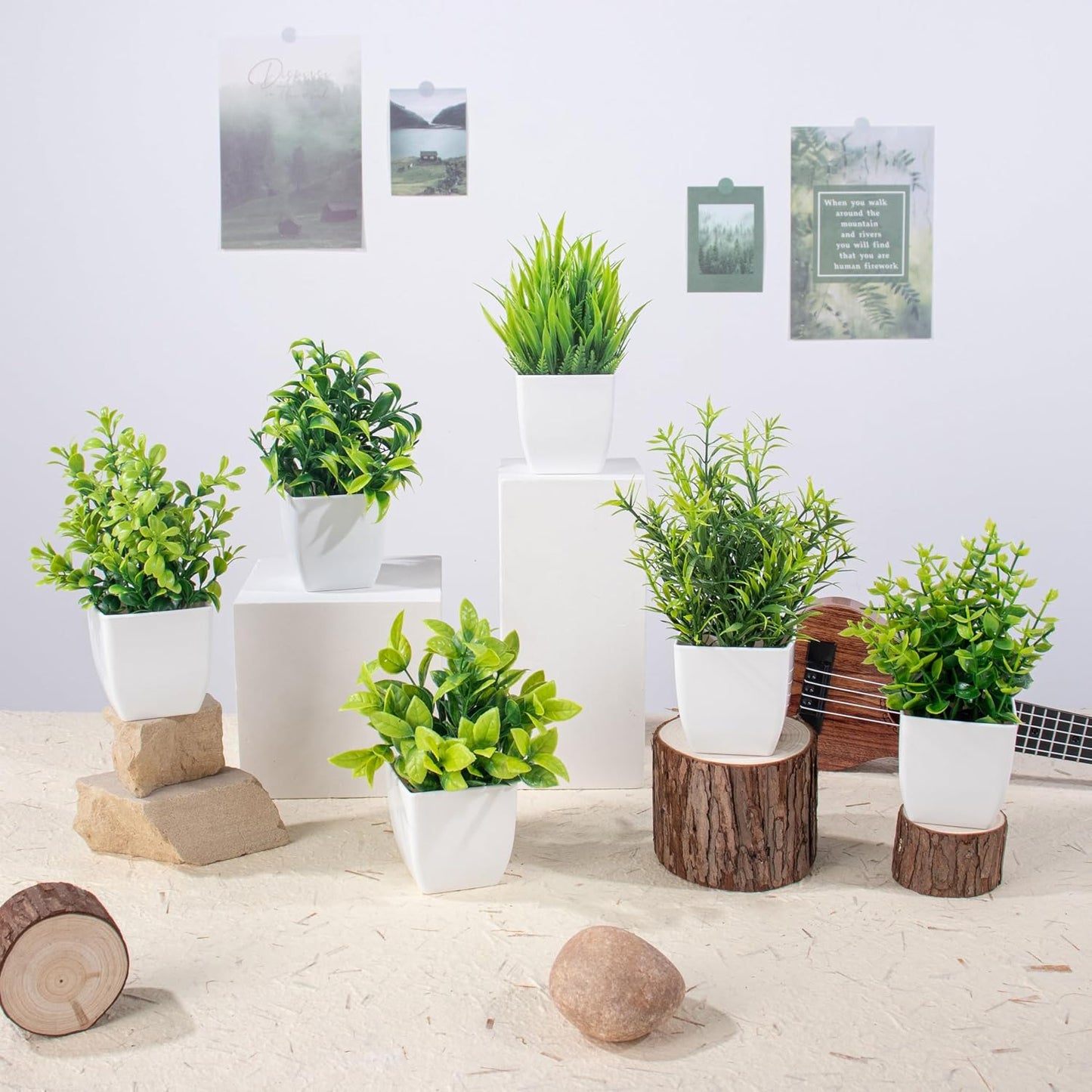 Small Artificial Eucalyptus Potted Plants / Green / Set of 6