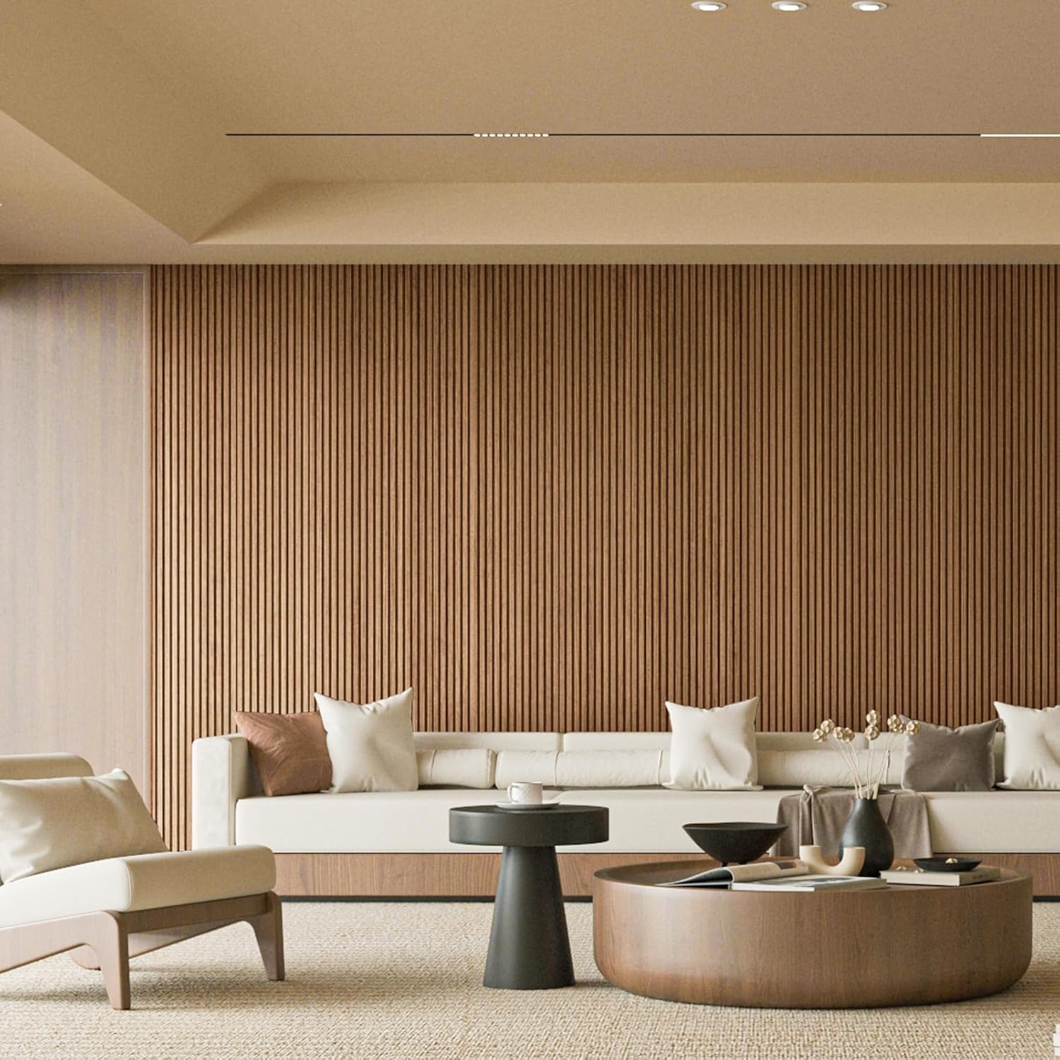 Slat Wood Wall Paneling for Interior and Ceiling Decoration / 108 x 5.7 / Oak / Set of 4