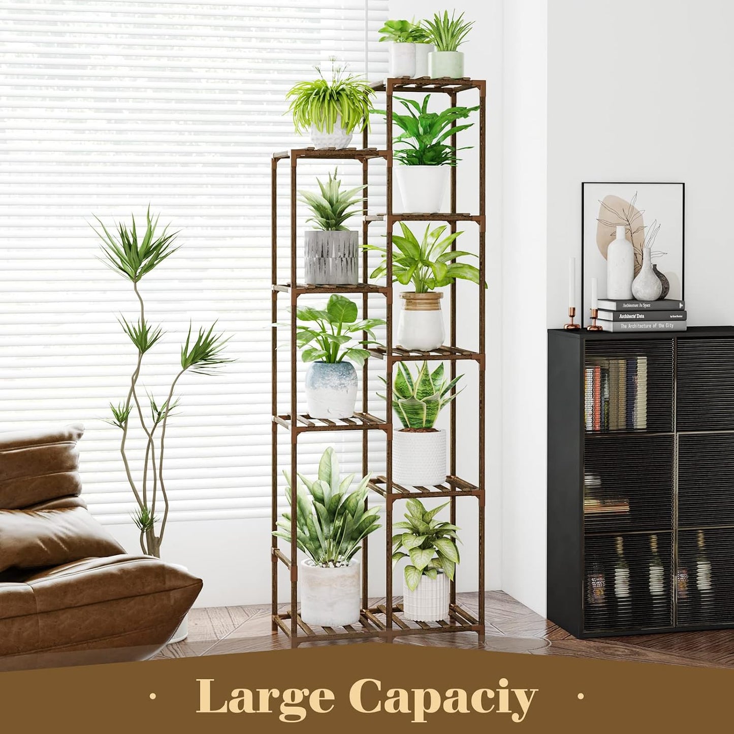 Bamworld 62 " Tall Plant Stand for Indoor Plants Outdoor Corner Plant Shelf | Flower Stands for Living Room Balcony and