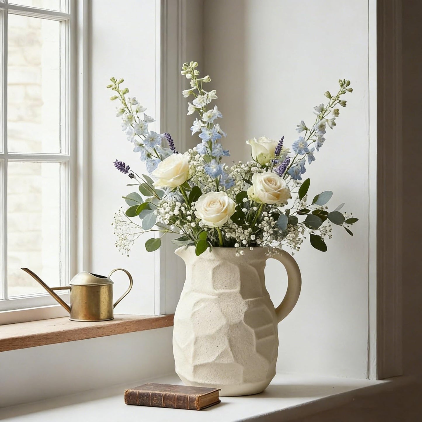 Ceramic for Flowers / Pitcher Vase / White / 7 Inch