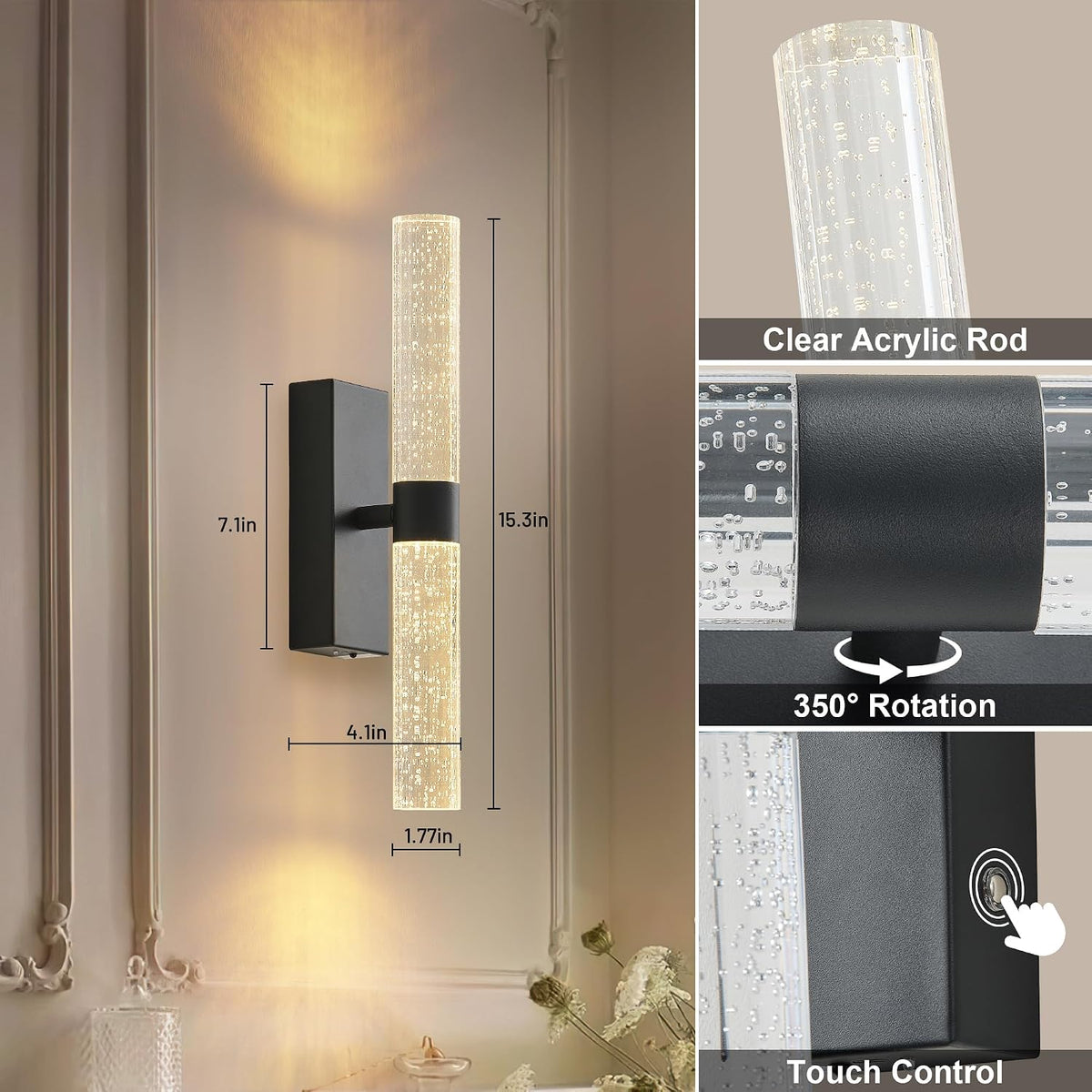 KARTOOSH Battery Operated Wall Sconce Set of Two with Remote Control | Rechargeable Wireless Wall Decor Light, 3CCT