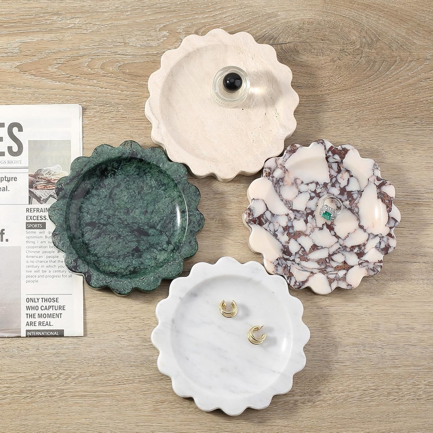 5.51" Scalloped Marble Tray / Sage Green / D=5.51
