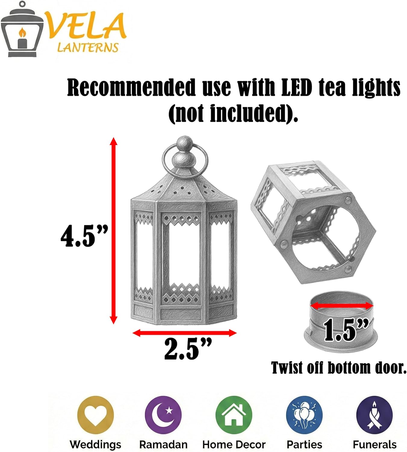 Vela Lanterns Tea Light Candle Holders, Mini Table Centerpieces, Black | Halloween & Wedding Decor, Decorative Indoor