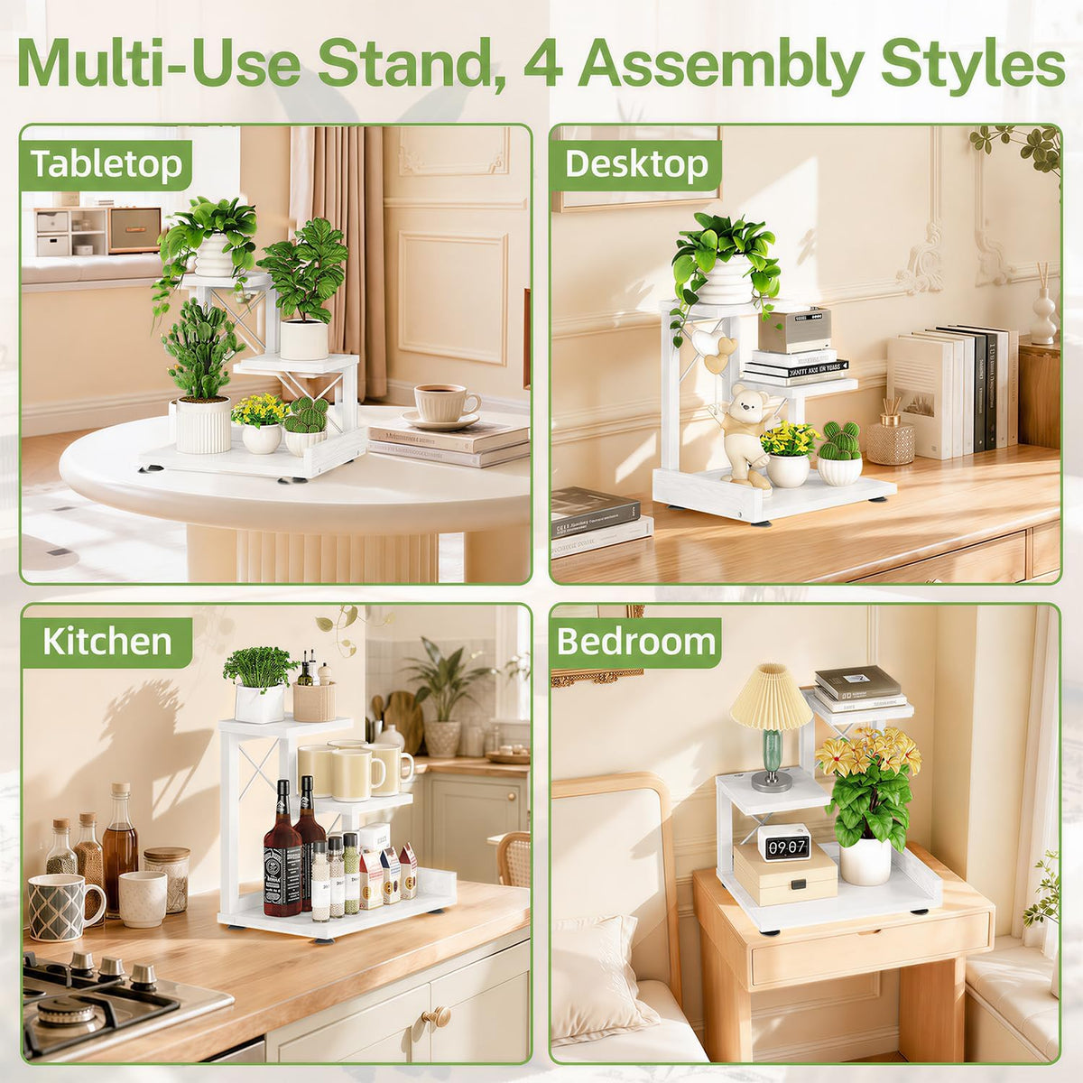 iDavosic.ly Table Top Small Plant Stand, Succulent Holder for Desk, White | 3 Tier Flower Pot Shelf for Desktop, Space