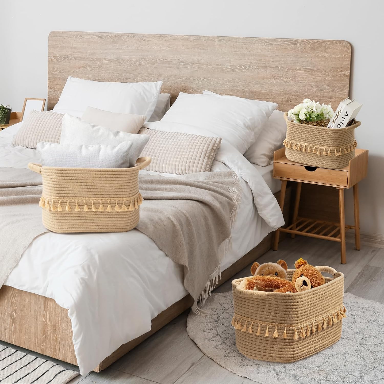 Decorative Basket / Rope Cotton Baskets for Toy / Jute / Set of 3
