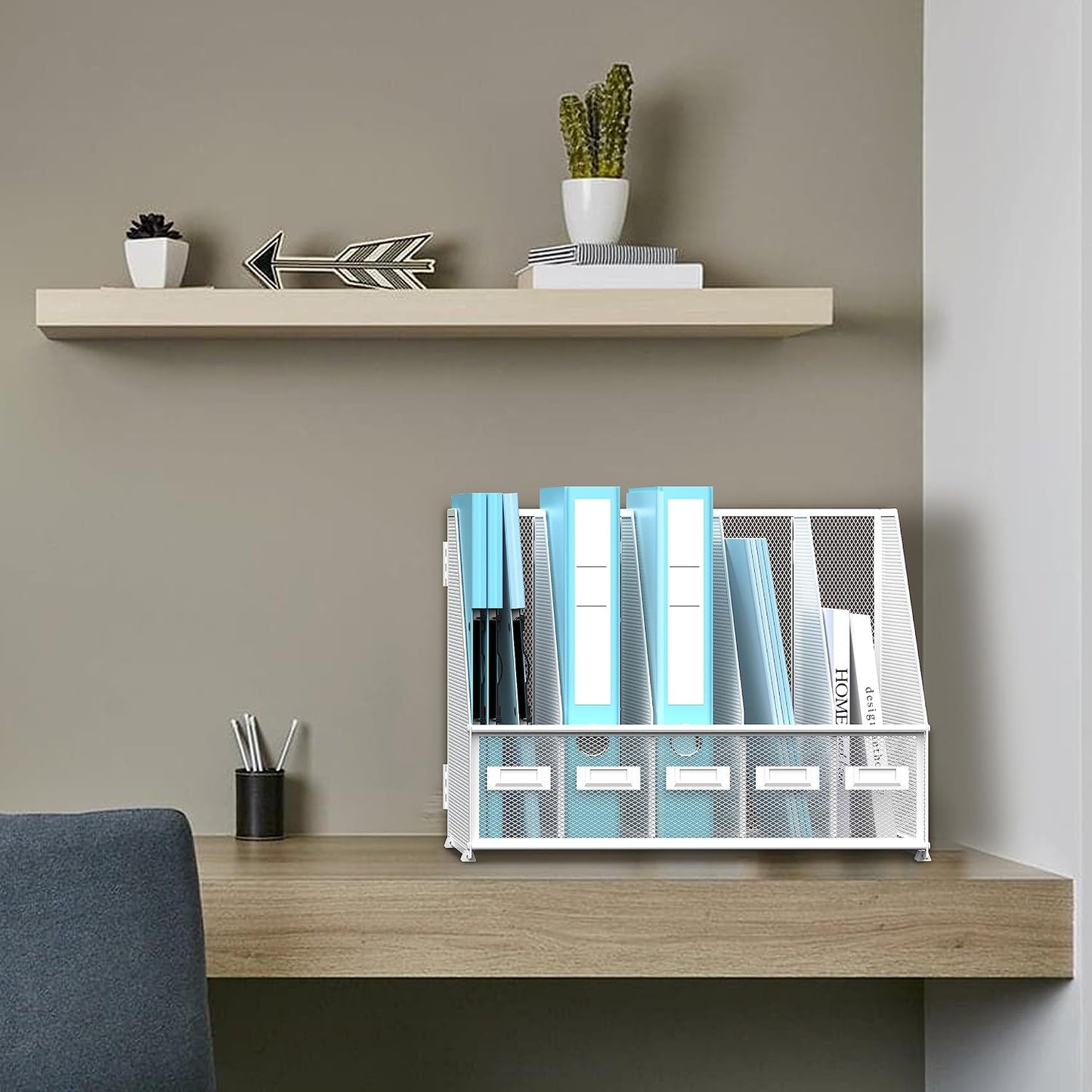 Desk Organizers Metal Desk Magazine File Holder with 5 Vertical Compartments Rack File Organizer for Office Desktop